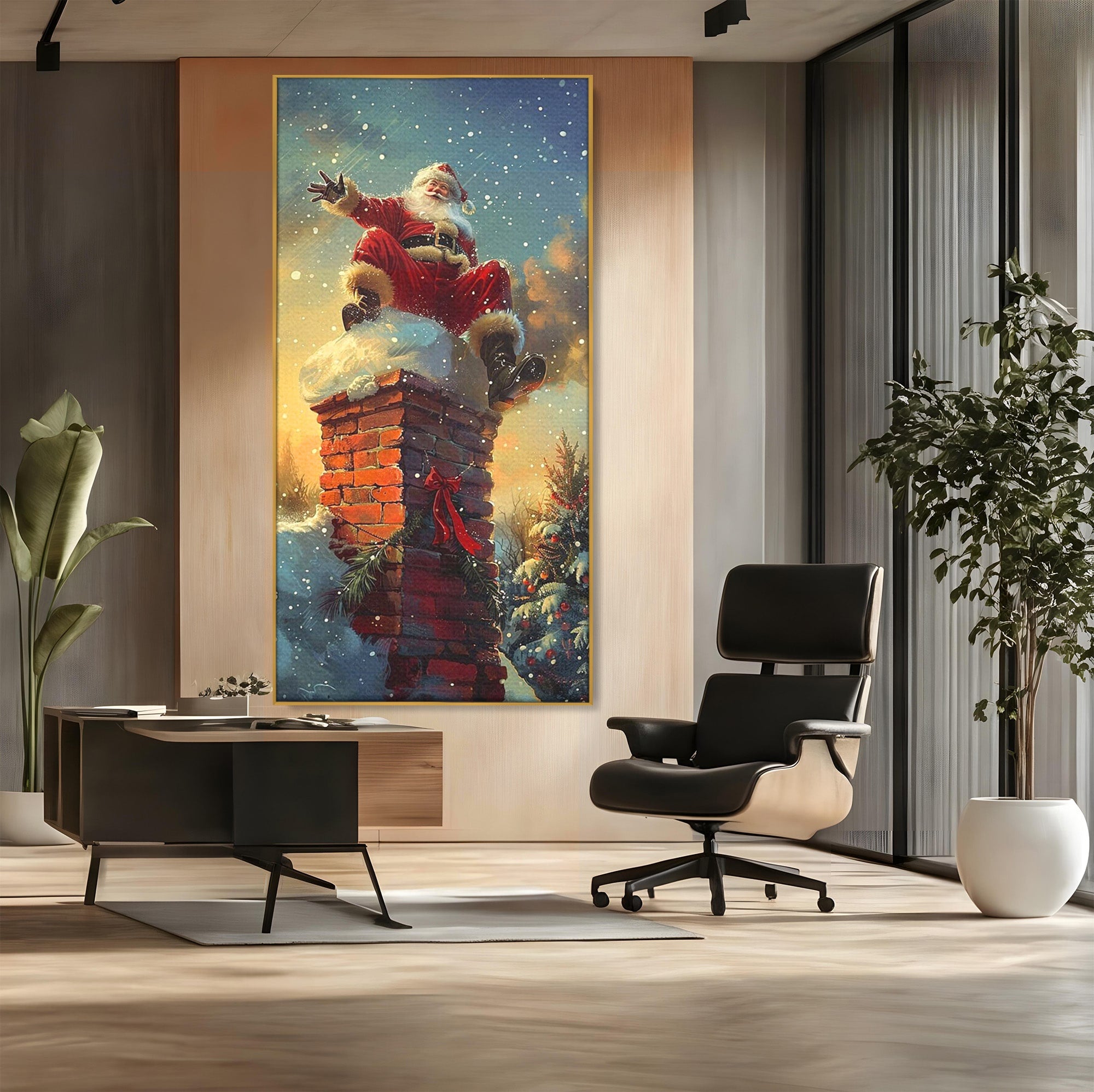 Tablou Canvas Premium LuxCanva® PI1105, Mos Craciun Pe Cos, Surpriza, Horn, Sarbatori, Zapada, Living, Culori Vibrante