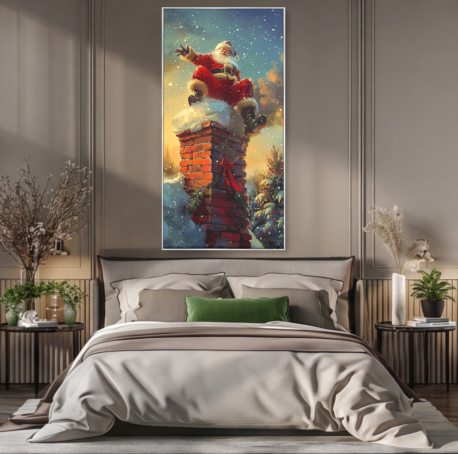 Tablou Canvas Premium LuxCanva® PI1105, Mos Craciun Pe Cos, Surpriza, Horn, Sarbatori, Zapada, Living, Culori Vibrante