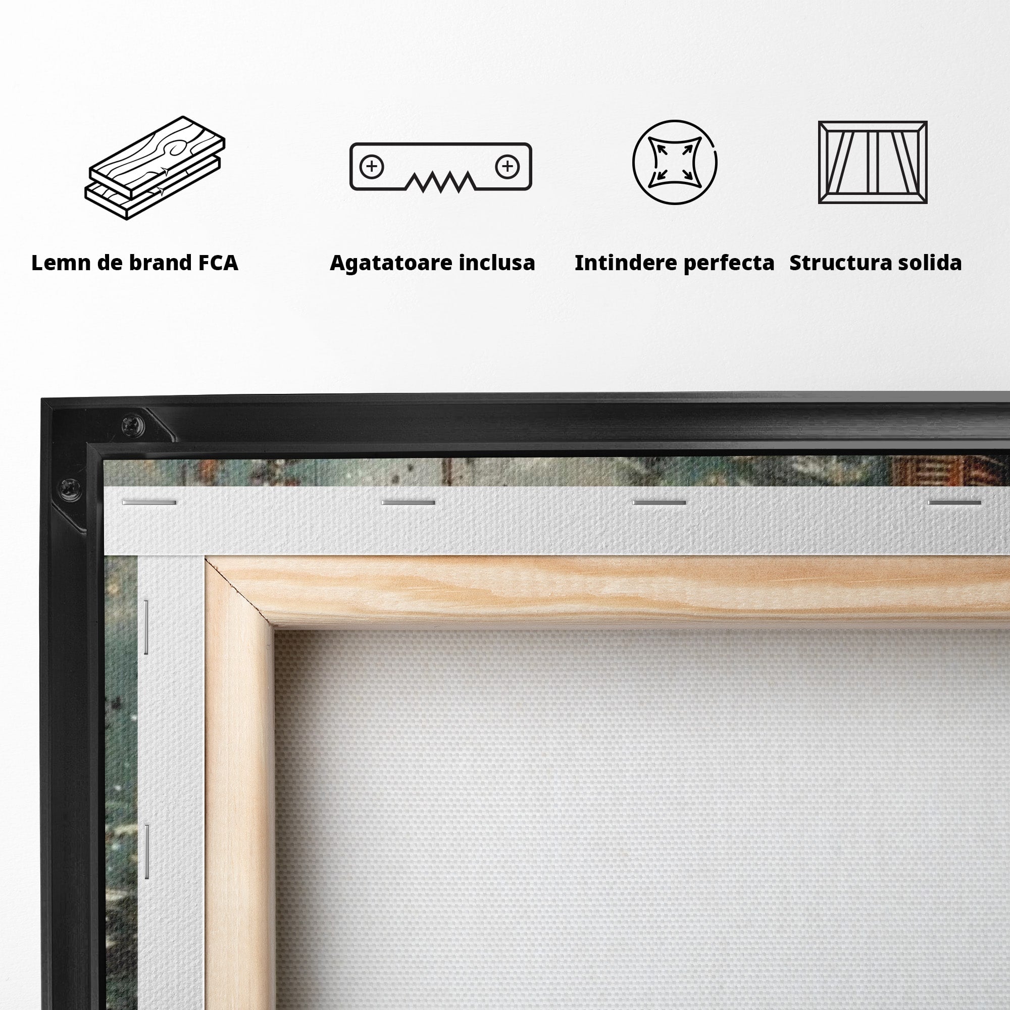 Tablou Canvas Premium LuxCanva® PI1106, Tren De Iarna, Gara, Fum, Calatorie, Peisaj, Cabana, Munti, Living, Natura, Culori Vibrante