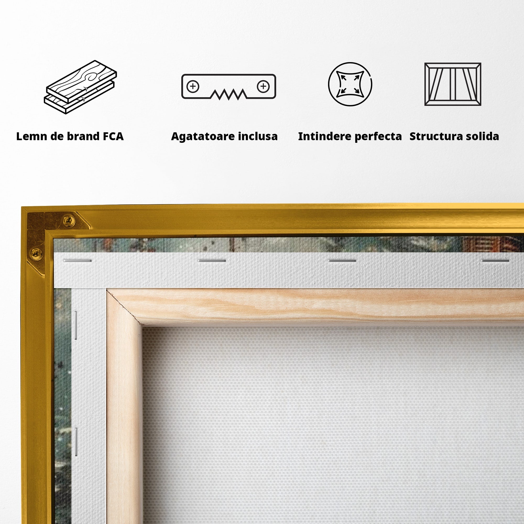 Tablou Canvas Premium LuxCanva® PI1106, Tren De Iarna, Gara, Fum, Calatorie, Peisaj, Cabana, Munti, Living, Natura, Culori Vibrante