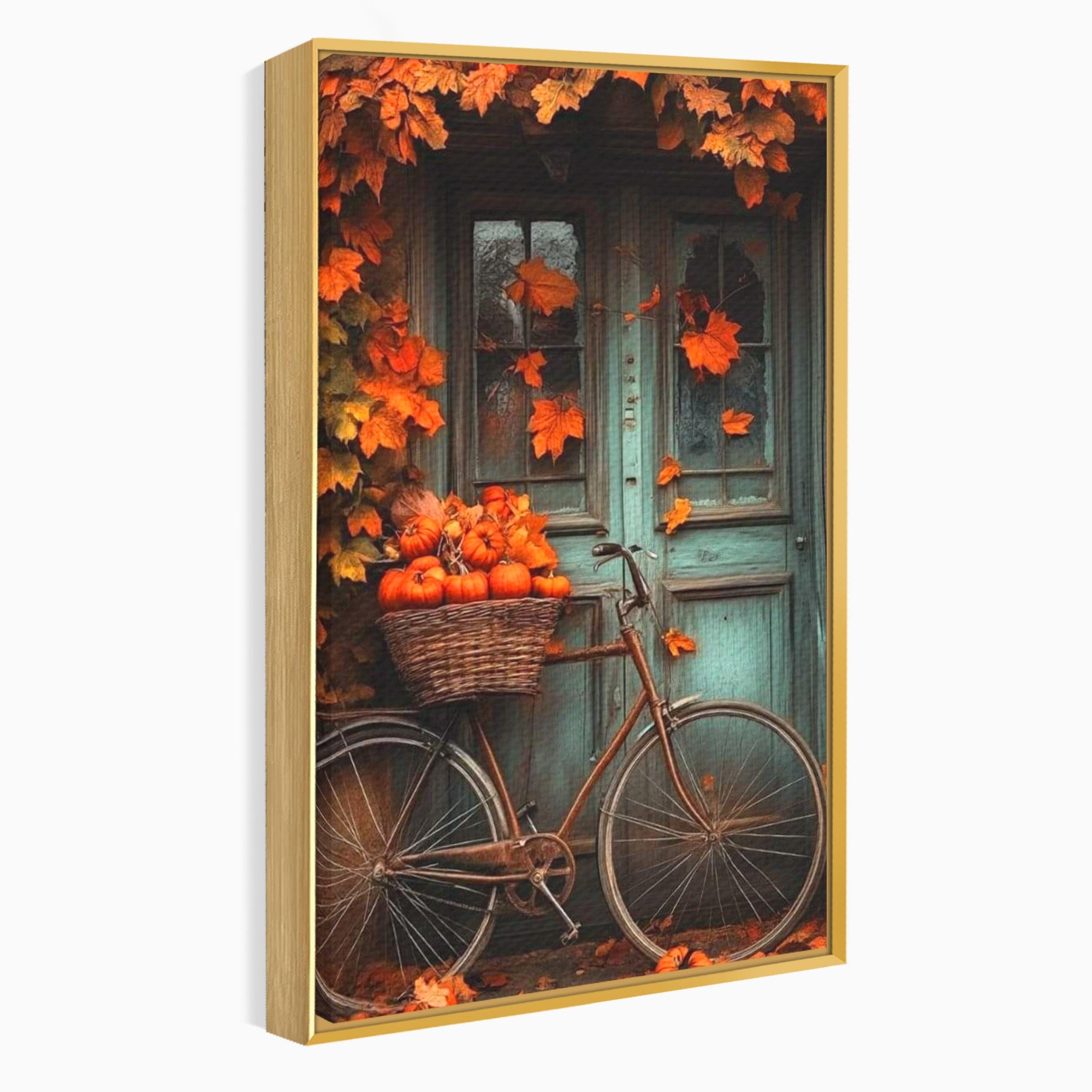 Tablou Canvas Premium LuxCanva® PI1107, Bicicleta De Toamna, Roti, Anotimp, Frunze, Rustic, Living, Hol, Culori Vibrante