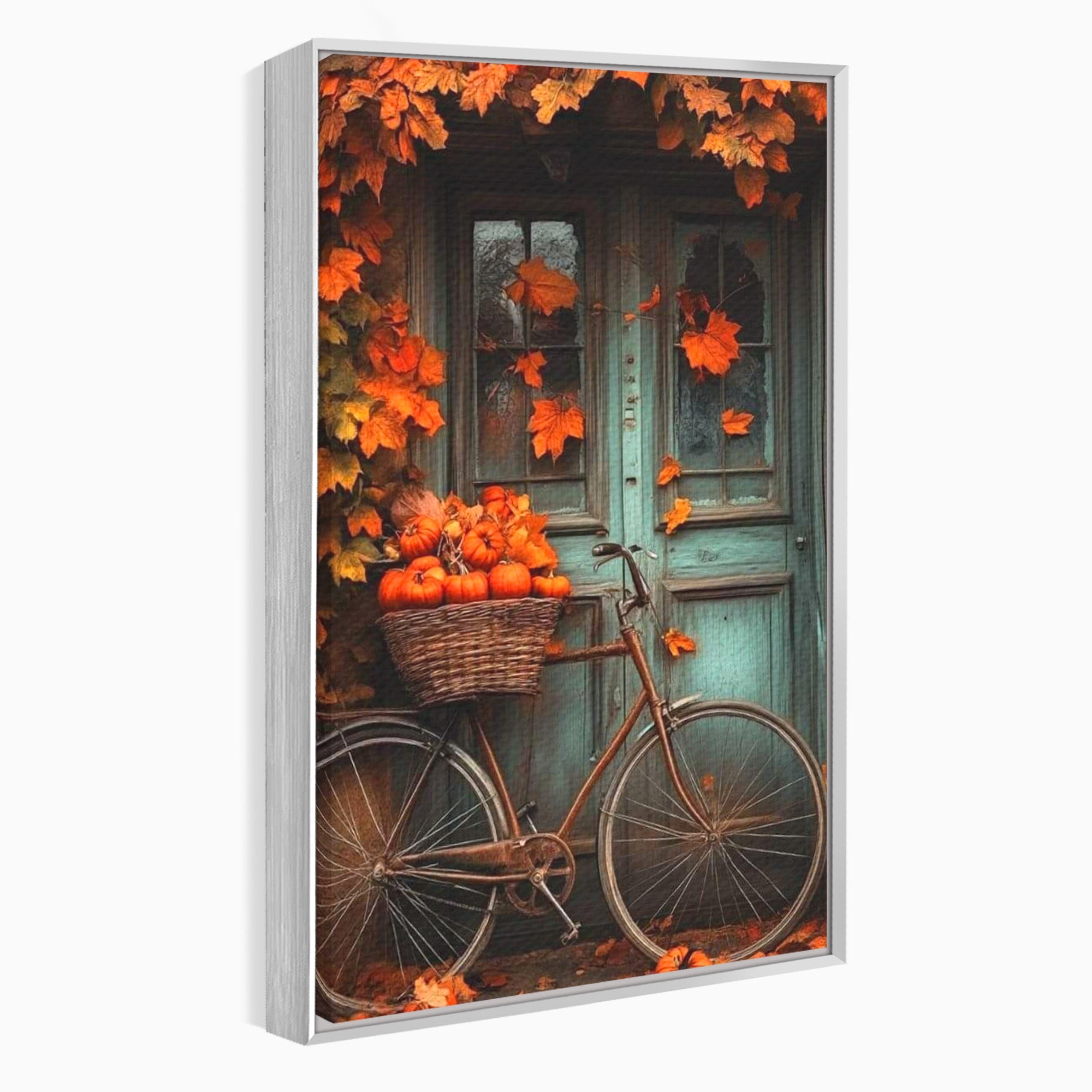 Tablou Canvas Premium LuxCanva® PI1107, Bicicleta De Toamna, Roti, Anotimp, Frunze, Rustic, Living, Hol, Culori Vibrante