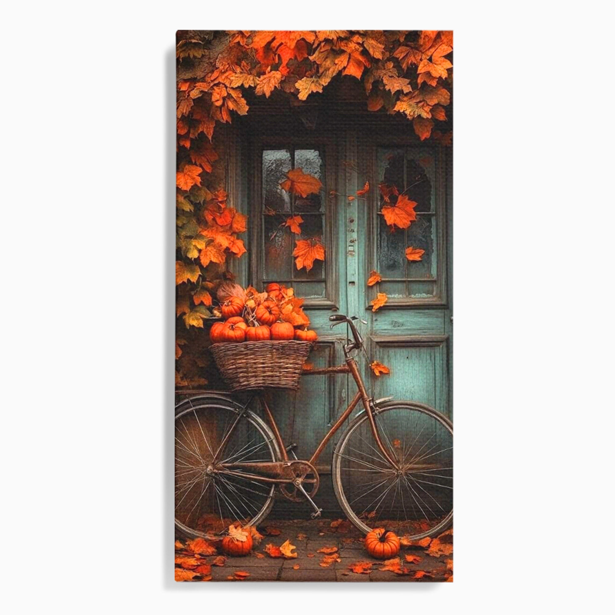Tablou Canvas Premium LuxCanva® PI1107, Bicicleta De Toamna, Roti, Anotimp, Frunze, Rustic, Living, Hol, Culori Vibrante