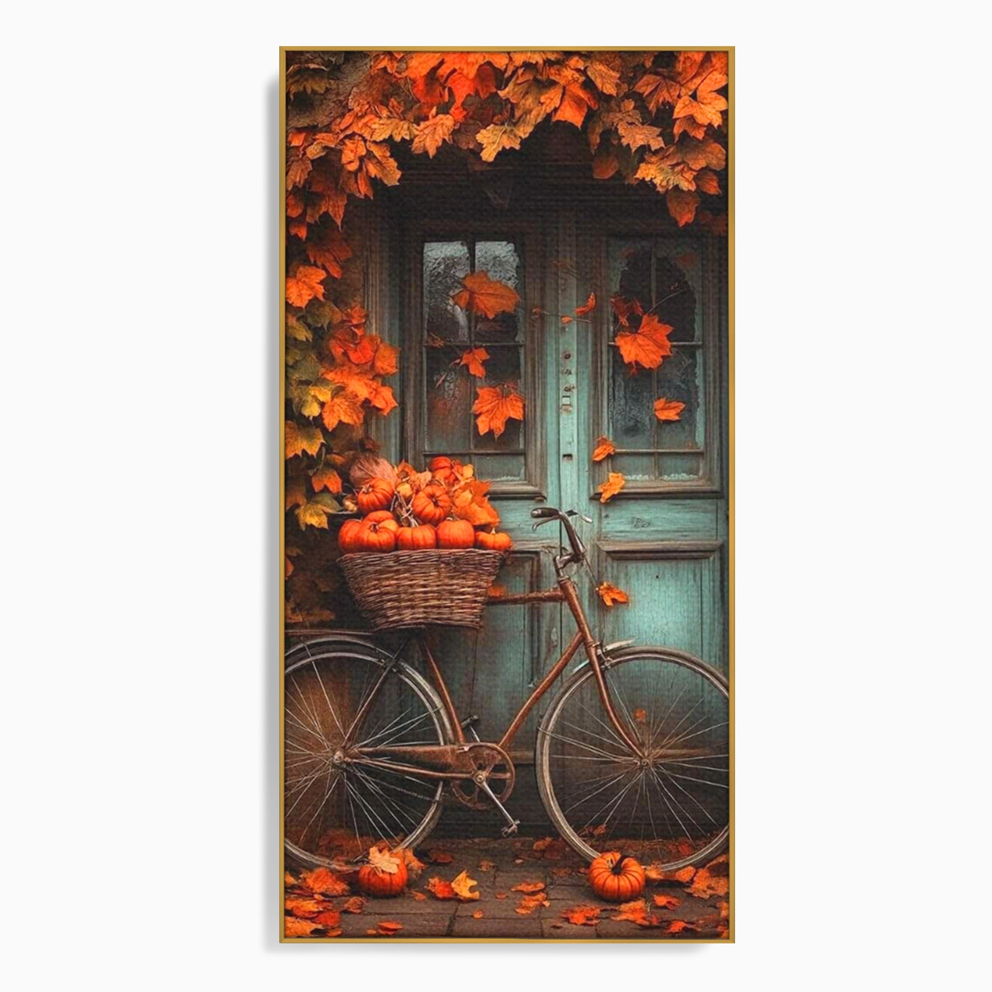 Tablou Canvas Premium LuxCanva® PI1107, Bicicleta De Toamna, Roti, Anotimp, Frunze, Rustic, Living, Hol, Culori Vibrante