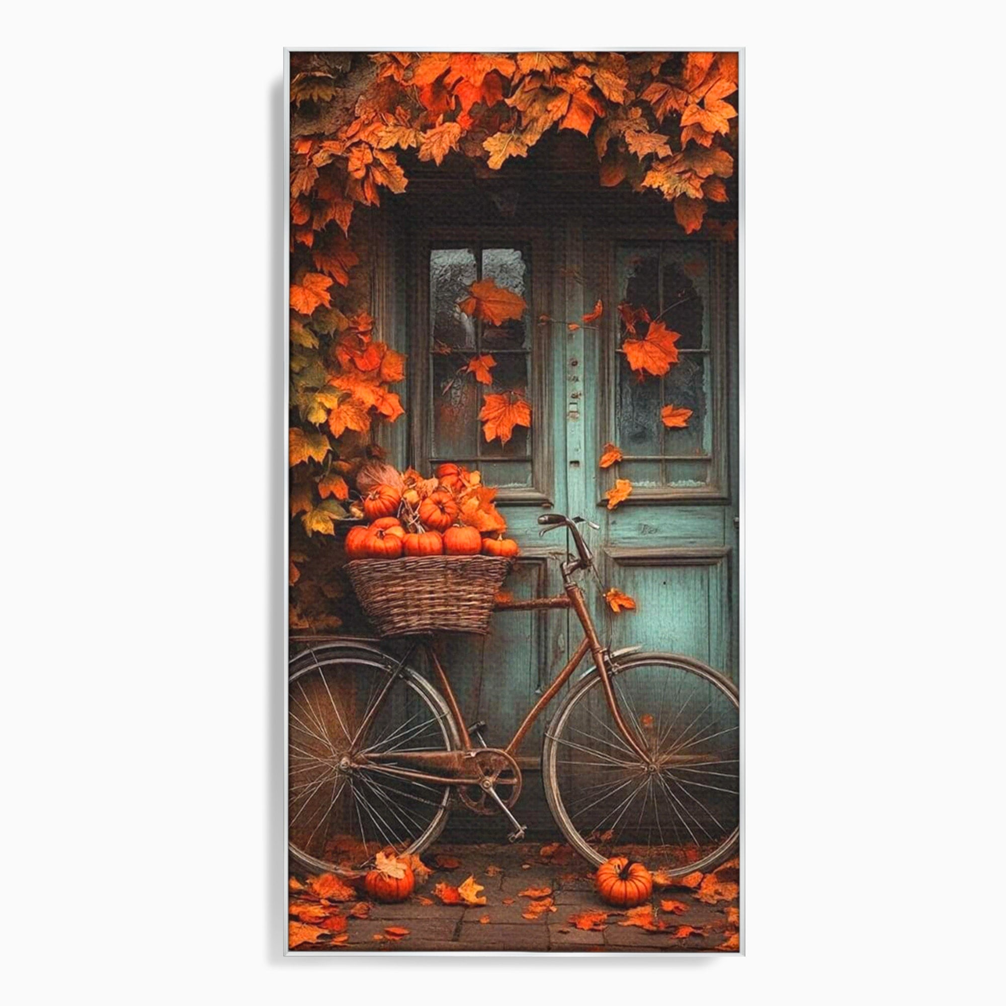 Tablou Canvas Premium LuxCanva® PI1107, Bicicleta De Toamna, Roti, Anotimp, Frunze, Rustic, Living, Hol, Culori Vibrante