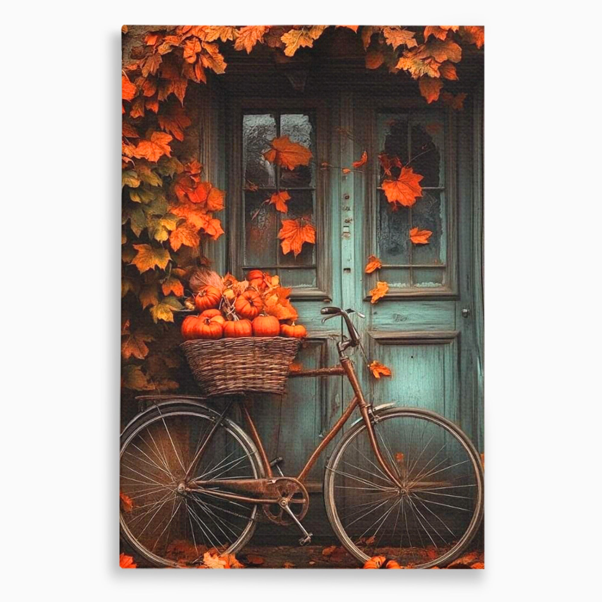 Tablou Canvas Premium LuxCanva® PI1107, Bicicleta De Toamna, Roti, Anotimp, Frunze, Rustic, Living, Hol, Culori Vibrante