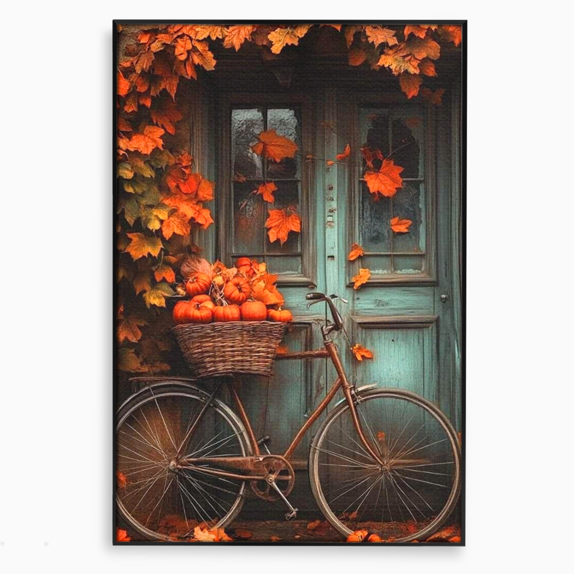 Tablou Canvas Premium LuxCanva® PI1107, Bicicleta De Toamna, Roti, Anotimp, Frunze, Rustic, Living, Hol, Culori Vibrante