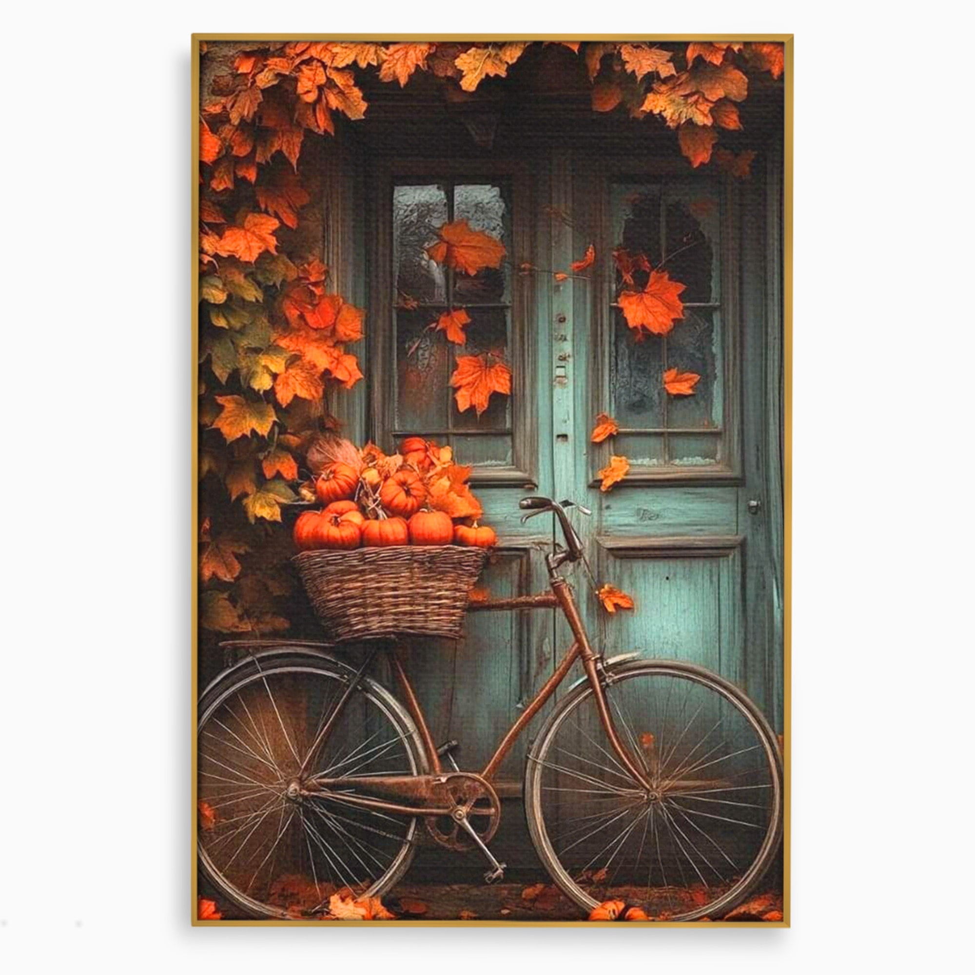 Tablou Canvas Premium LuxCanva® PI1107, Bicicleta De Toamna, Roti, Anotimp, Frunze, Rustic, Living, Hol, Culori Vibrante