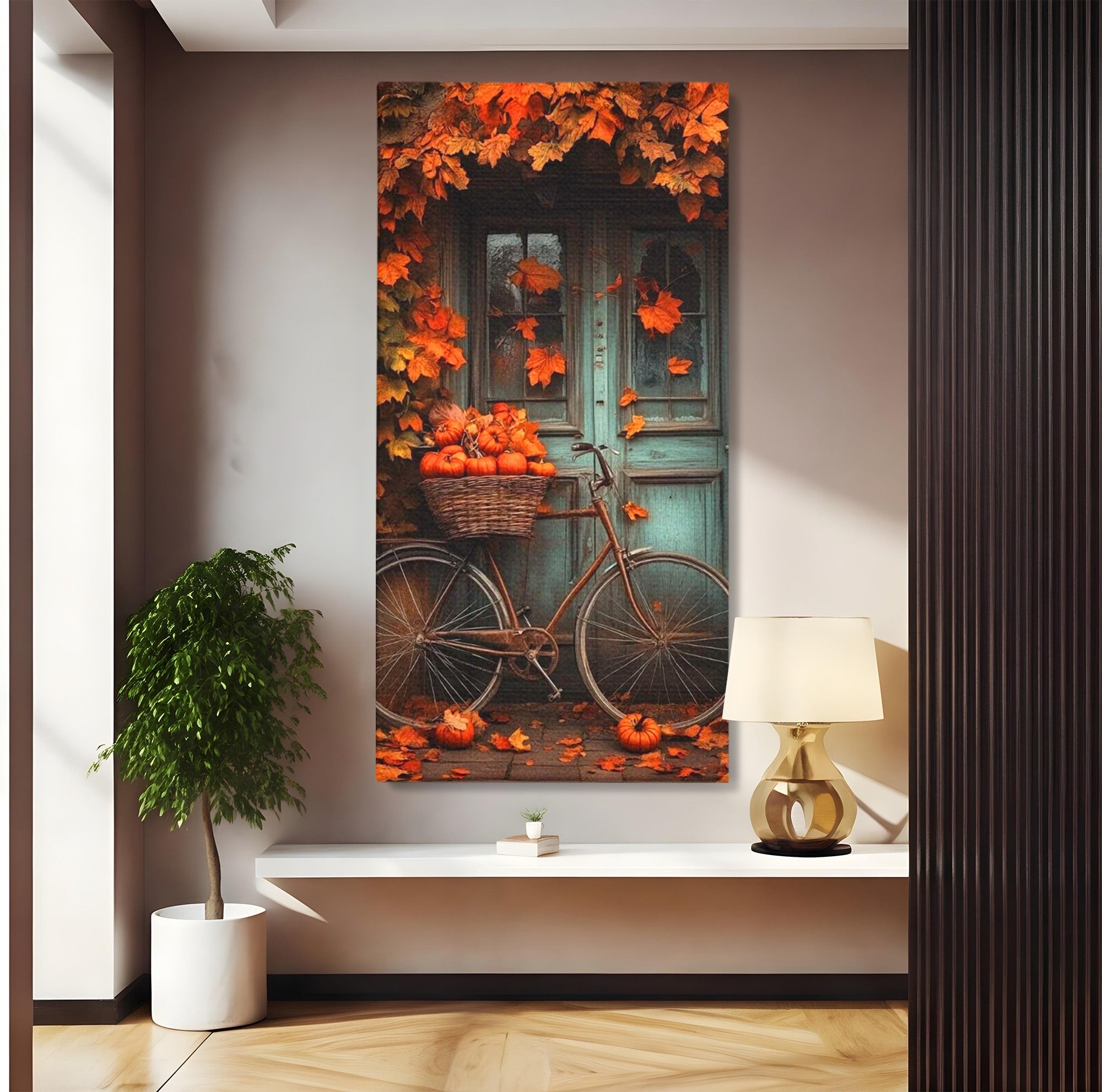 Tablou Canvas Premium LuxCanva® PI1107, Bicicleta De Toamna, Roti, Anotimp, Frunze, Rustic, Living, Hol, Culori Vibrante