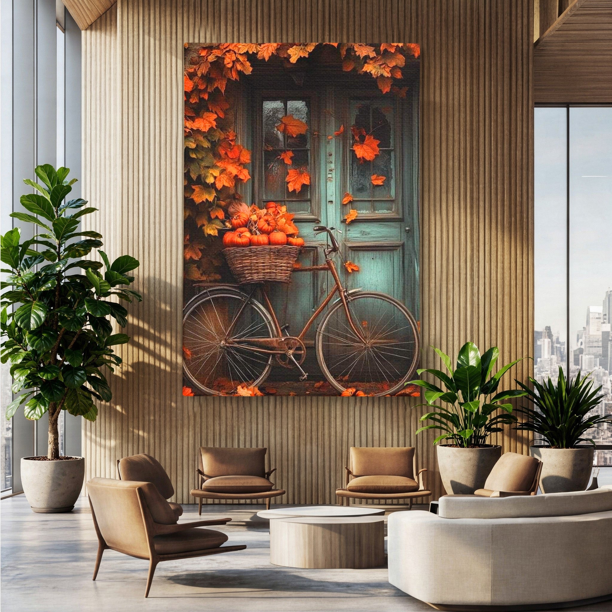 Tablou Canvas Premium LuxCanva® PI1107, Bicicleta De Toamna, Roti, Anotimp, Frunze, Rustic, Living, Hol, Culori Vibrante