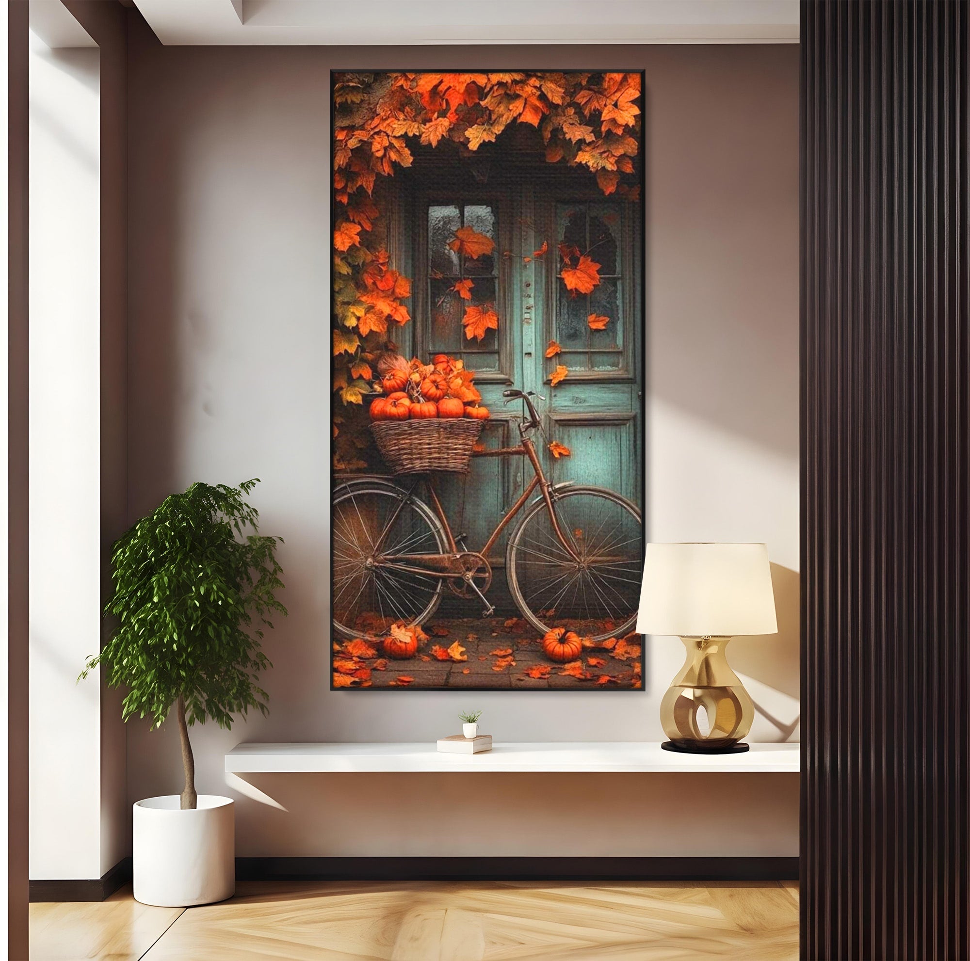 Tablou Canvas Premium LuxCanva® PI1107, Bicicleta De Toamna, Roti, Anotimp, Frunze, Rustic, Living, Hol, Culori Vibrante