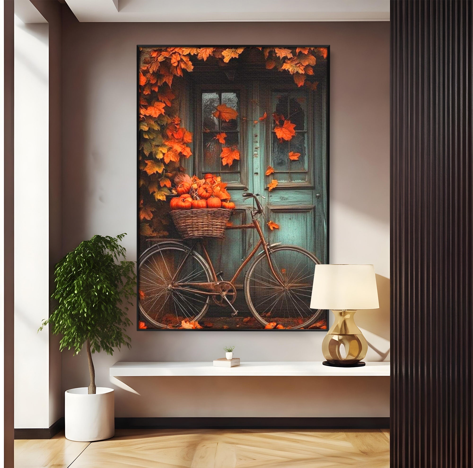 Tablou Canvas Premium LuxCanva® PI1107, Bicicleta De Toamna, Roti, Anotimp, Frunze, Rustic, Living, Hol, Culori Vibrante