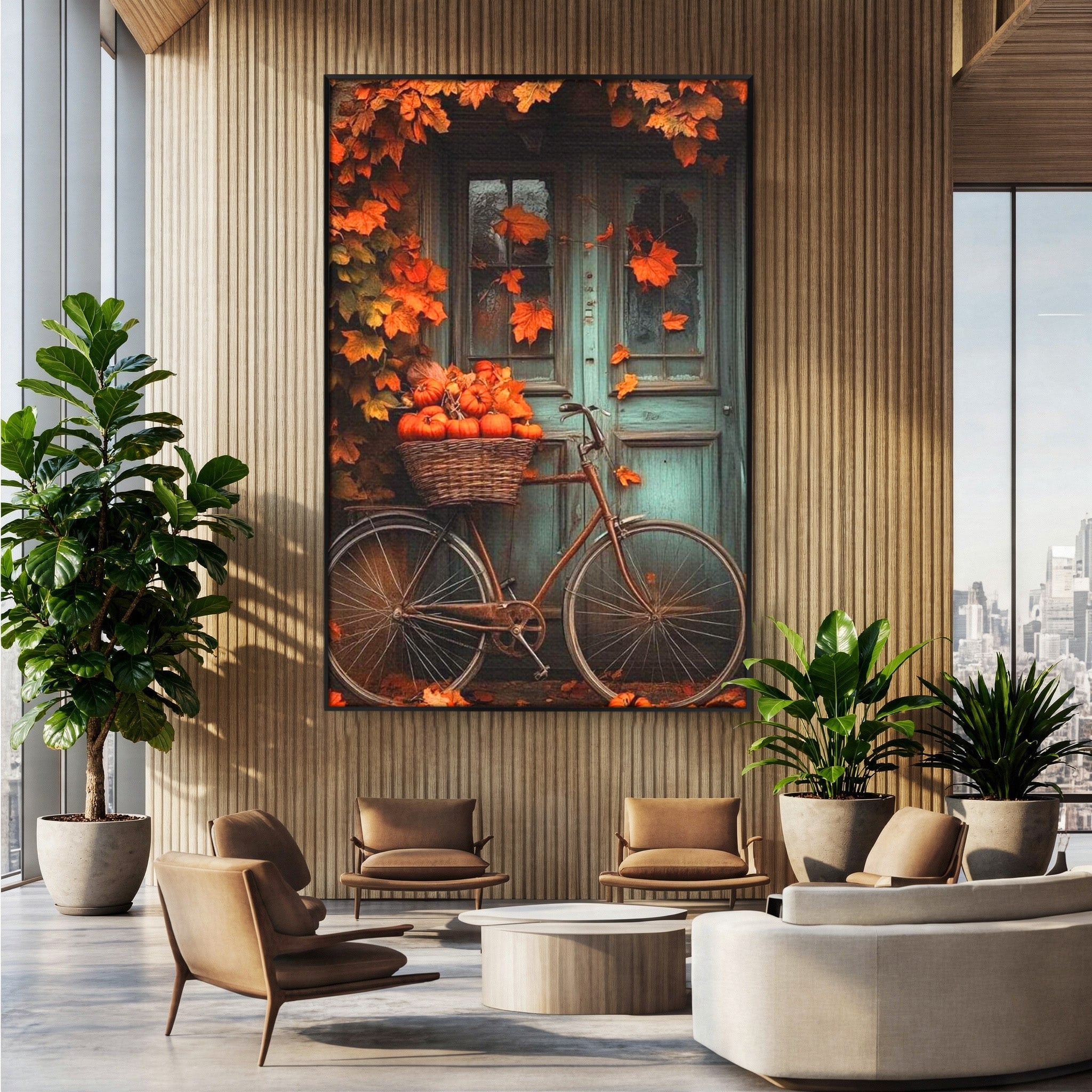 Tablou Canvas Premium LuxCanva® PI1107, Bicicleta De Toamna, Roti, Anotimp, Frunze, Rustic, Living, Hol, Culori Vibrante