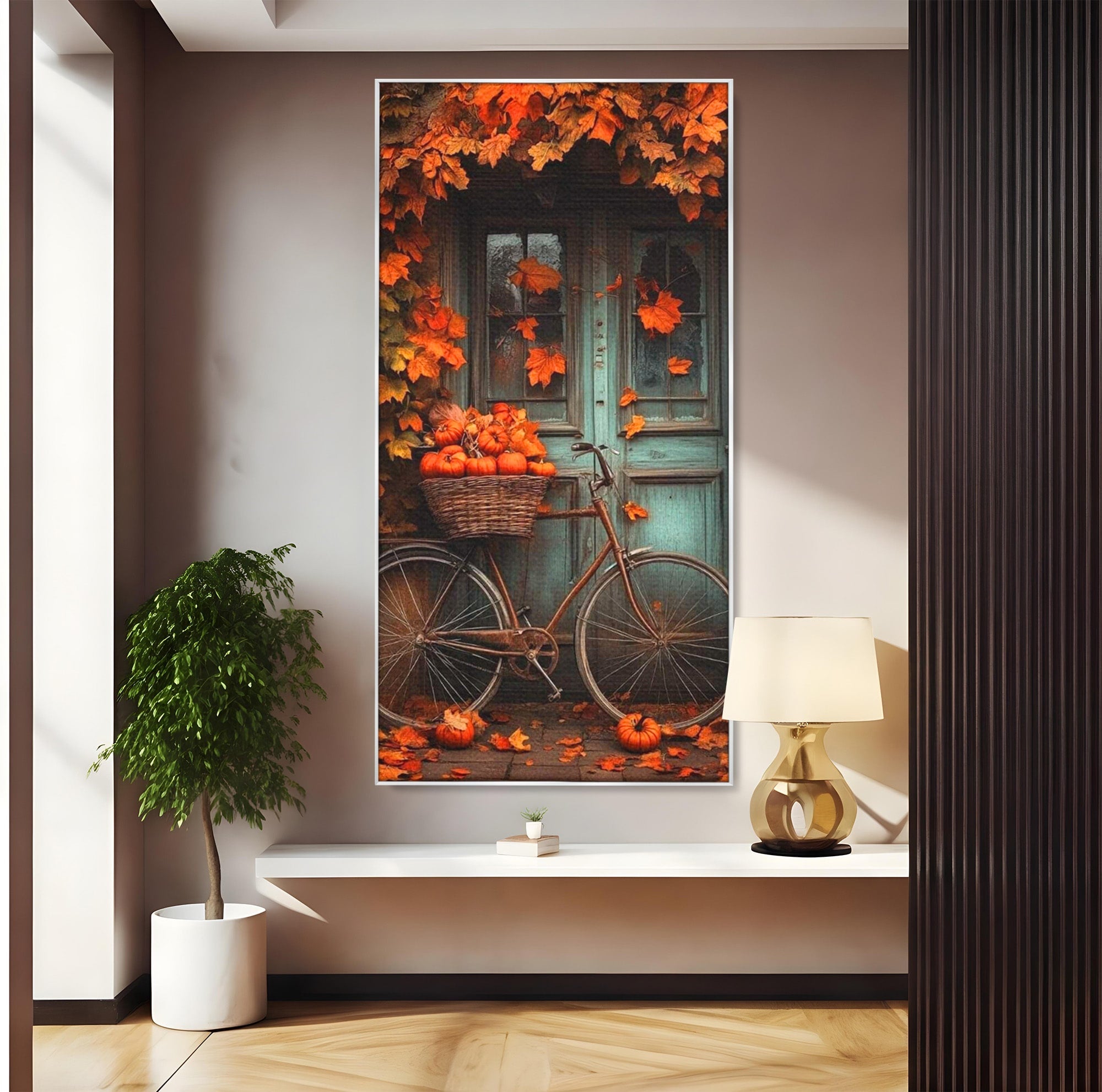 Tablou Canvas Premium LuxCanva® PI1107, Bicicleta De Toamna, Roti, Anotimp, Frunze, Rustic, Living, Hol, Culori Vibrante