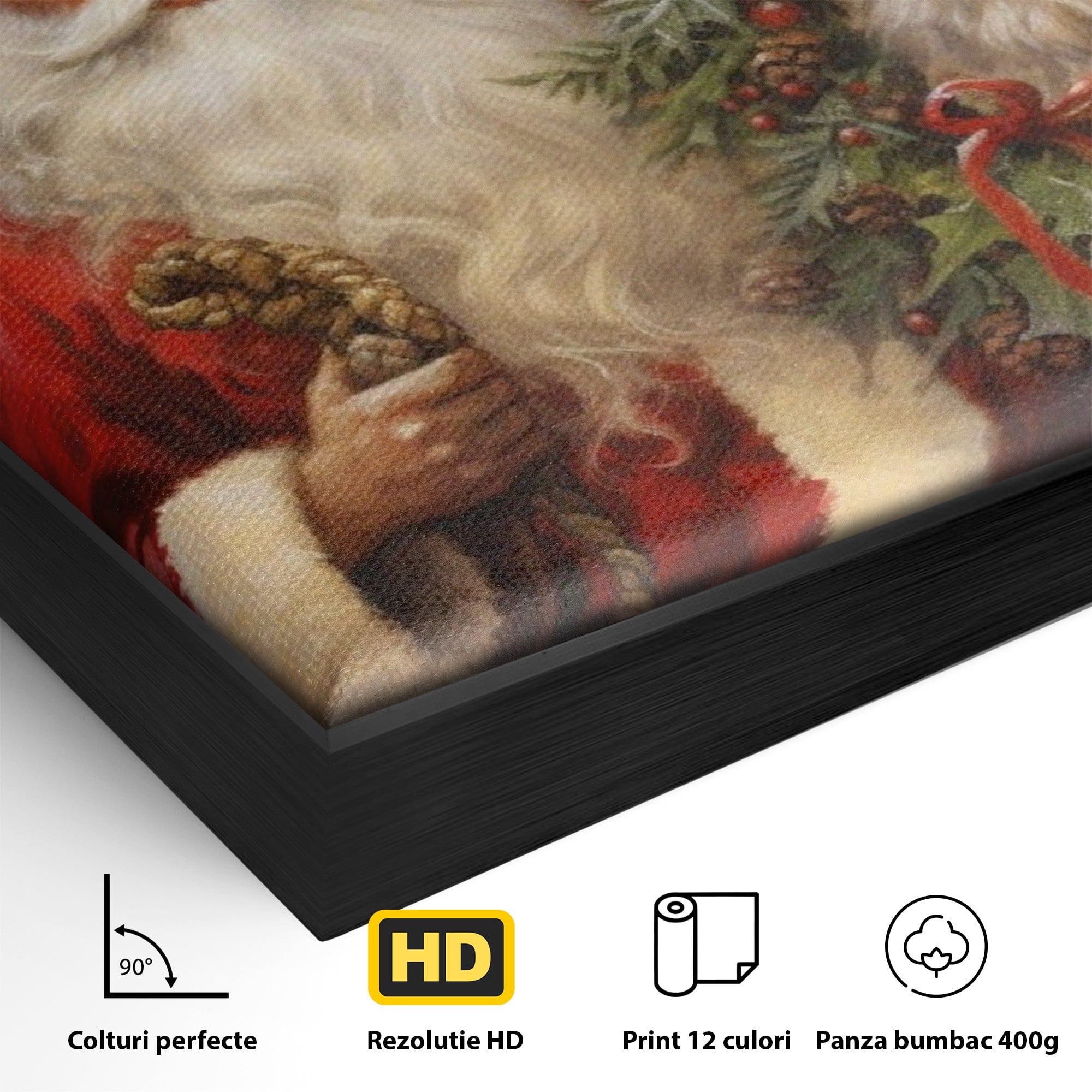 Tablou Canvas Premium LuxCanva® PI1108, Mos Craciun Si Renul, Bucurie, Copilarie, Iarna, Emotie, Sarbatori, Living, Culori Vibrante