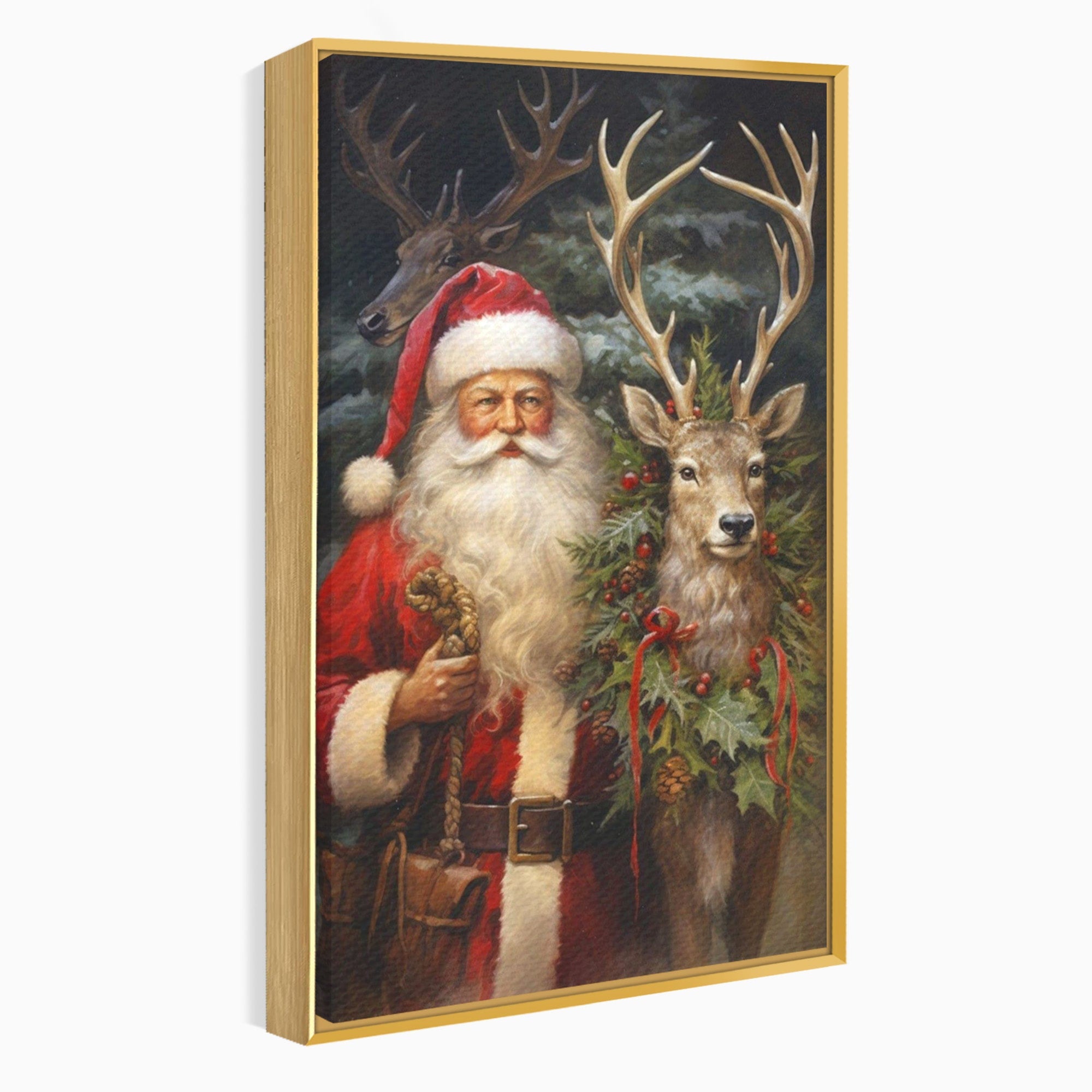 Tablou Canvas Premium LuxCanva® PI1108, Mos Craciun Si Renul, Bucurie, Copilarie, Iarna, Emotie, Sarbatori, Living, Culori Vibrante