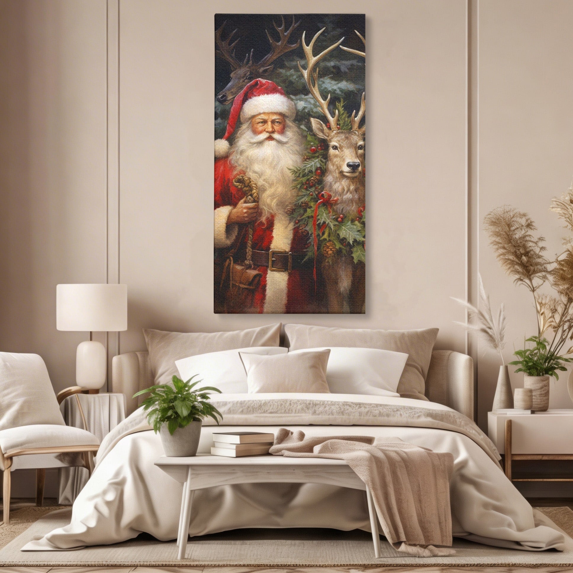Tablou Canvas Premium LuxCanva® PI1108, Mos Craciun Si Renul, Bucurie, Copilarie, Iarna, Emotie, Sarbatori, Living, Culori Vibrante
