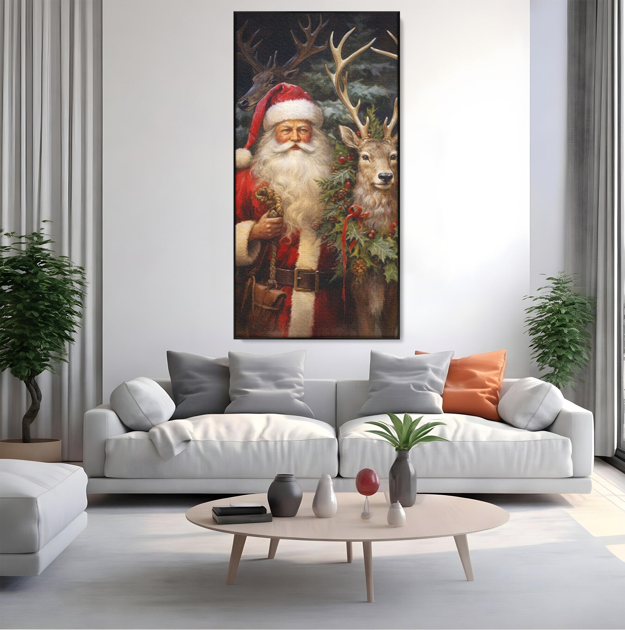 Tablou Canvas Premium LuxCanva® PI1108, Mos Craciun Si Renul, Bucurie, Copilarie, Iarna, Emotie, Sarbatori, Living, Culori Vibrante