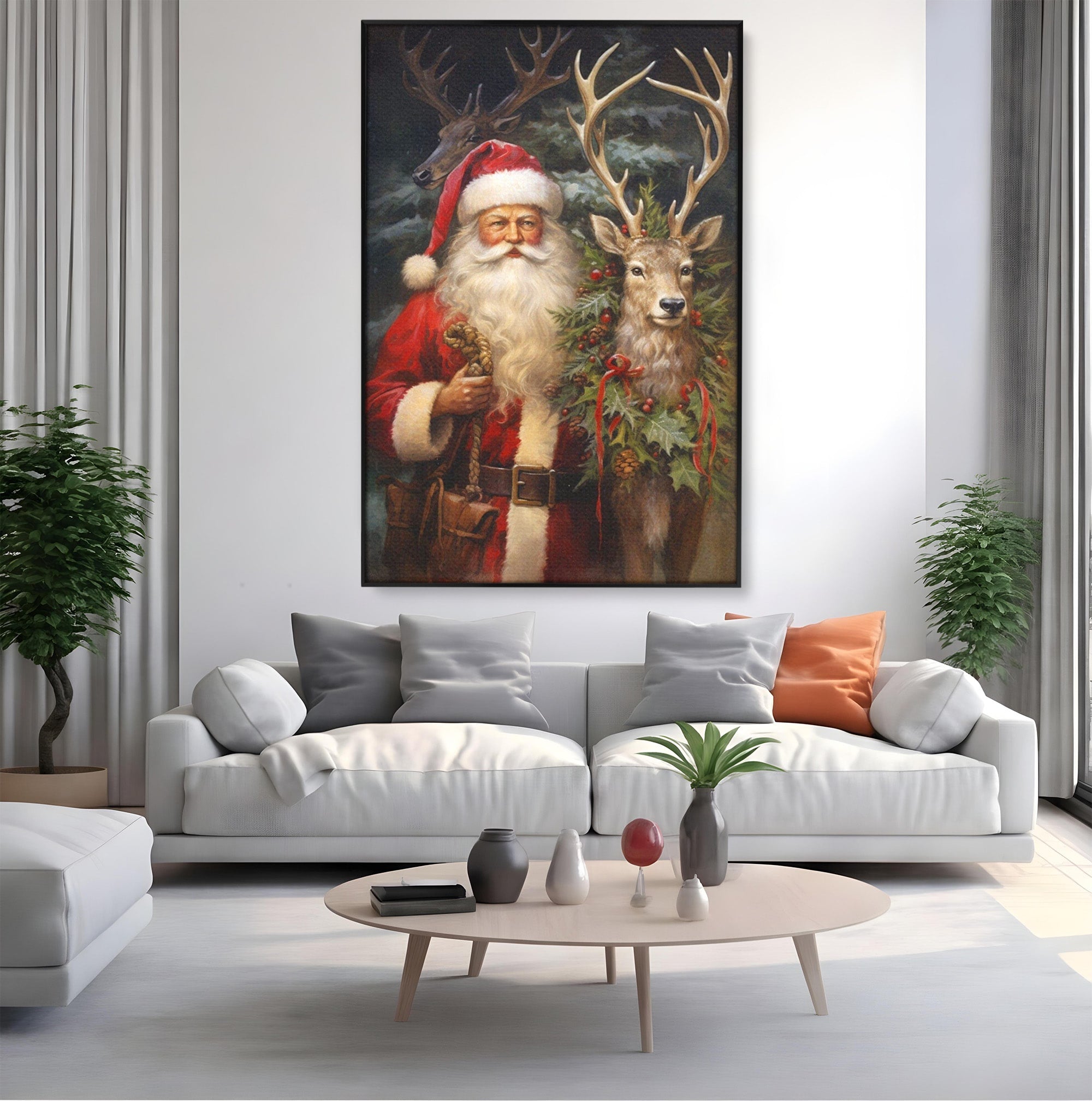Tablou Canvas Premium LuxCanva® PI1108, Mos Craciun Si Renul, Bucurie, Copilarie, Iarna, Emotie, Sarbatori, Living, Culori Vibrante