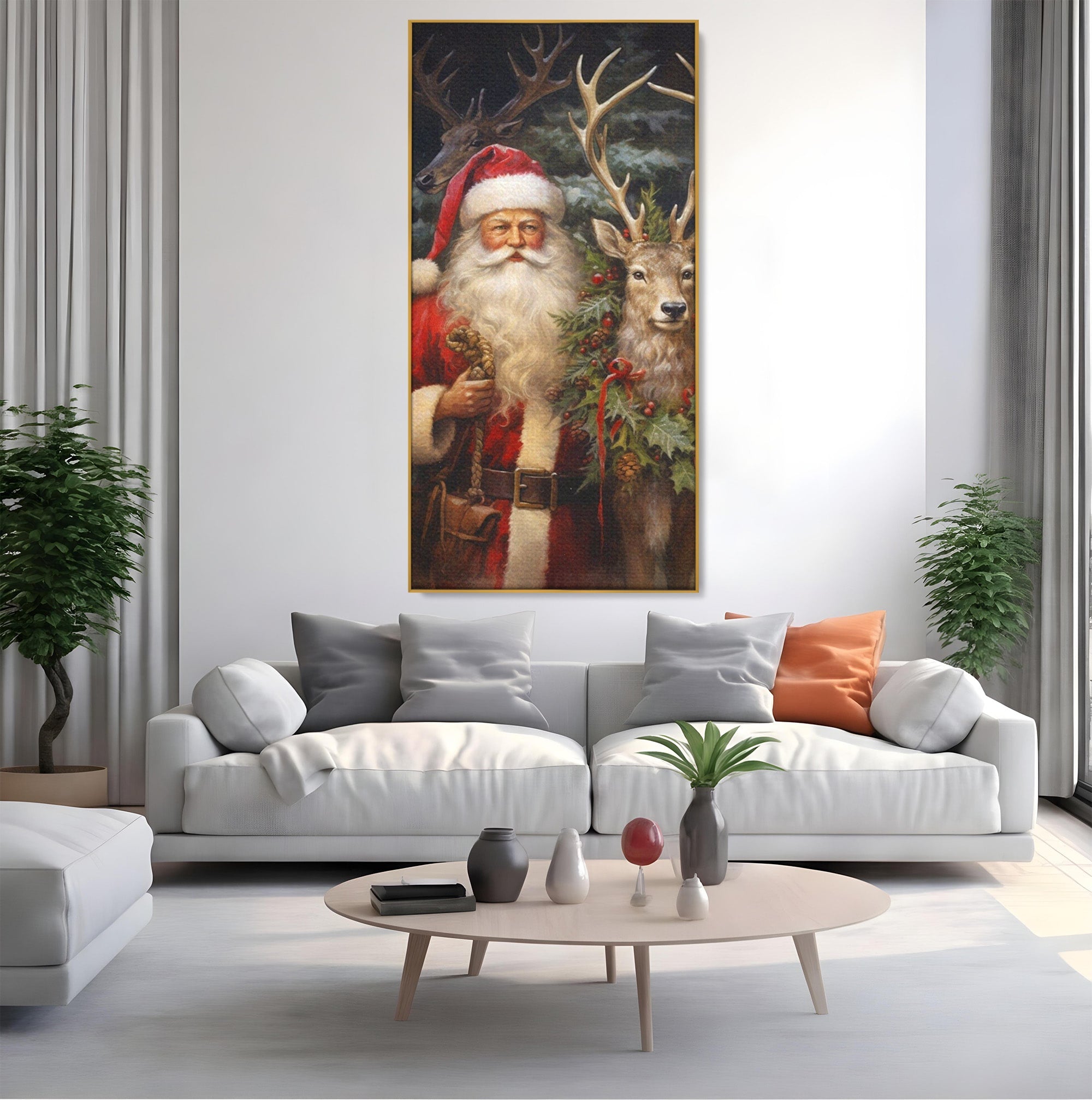 Tablou Canvas Premium LuxCanva® PI1108, Mos Craciun Si Renul, Bucurie, Copilarie, Iarna, Emotie, Sarbatori, Living, Culori Vibrante