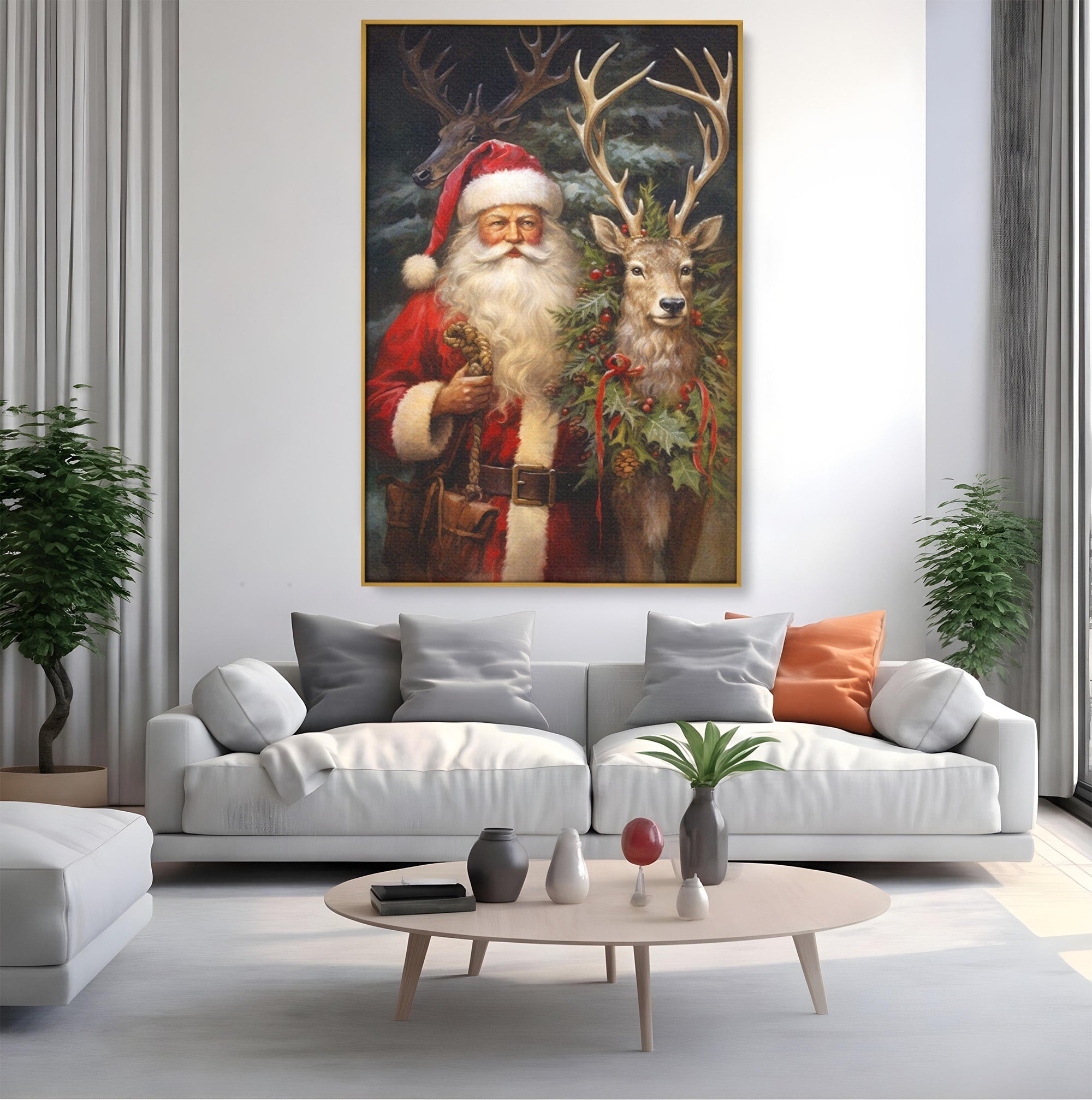 Tablou Canvas Premium LuxCanva® PI1108, Mos Craciun Si Renul, Bucurie, Copilarie, Iarna, Emotie, Sarbatori, Living, Culori Vibrante