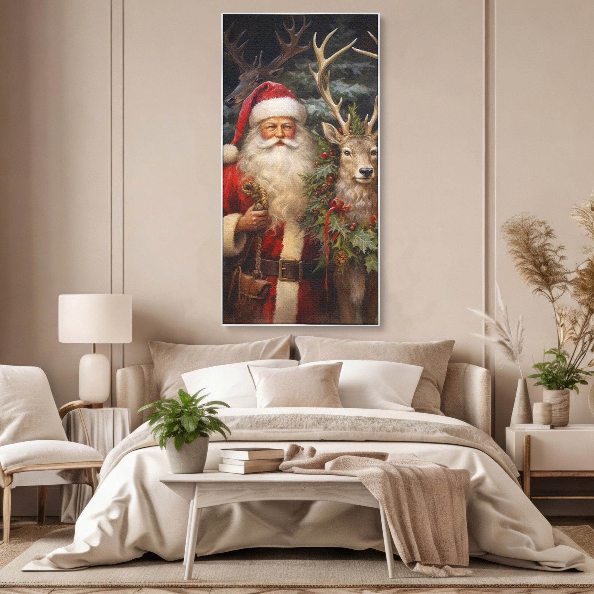 Tablou Canvas Premium LuxCanva® PI1108, Mos Craciun Si Renul, Bucurie, Copilarie, Iarna, Emotie, Sarbatori, Living, Culori Vibrante