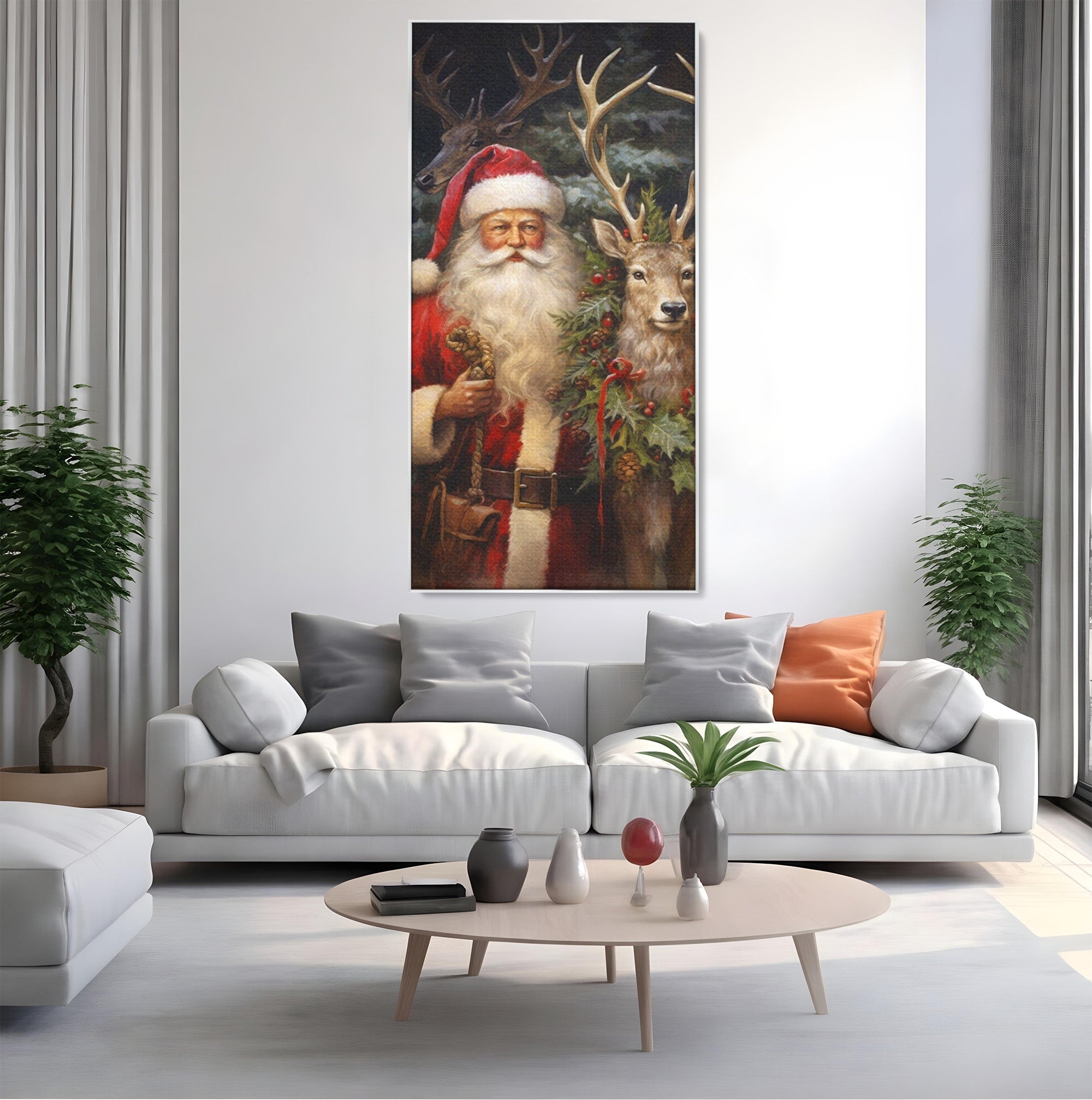 Tablou Canvas Premium LuxCanva® PI1108, Mos Craciun Si Renul, Bucurie, Copilarie, Iarna, Emotie, Sarbatori, Living, Culori Vibrante