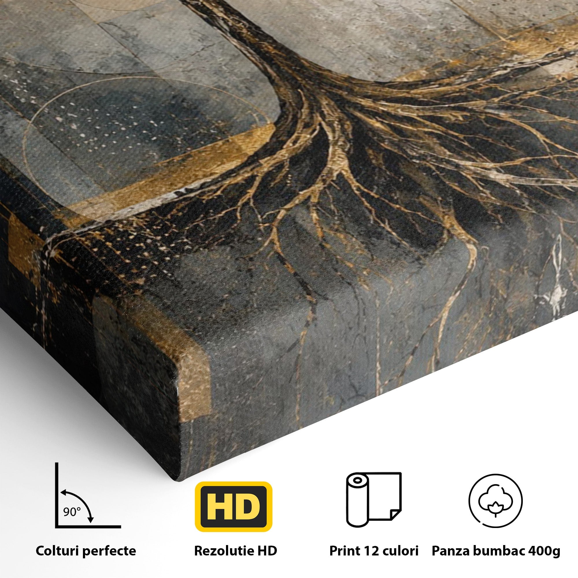 Tablou Canvas Premium LuxCanva® PI1109, Arborele Auriu, Copac, Natura, Auriu, Abstract, Living, Eleganta, Culori Vibrante