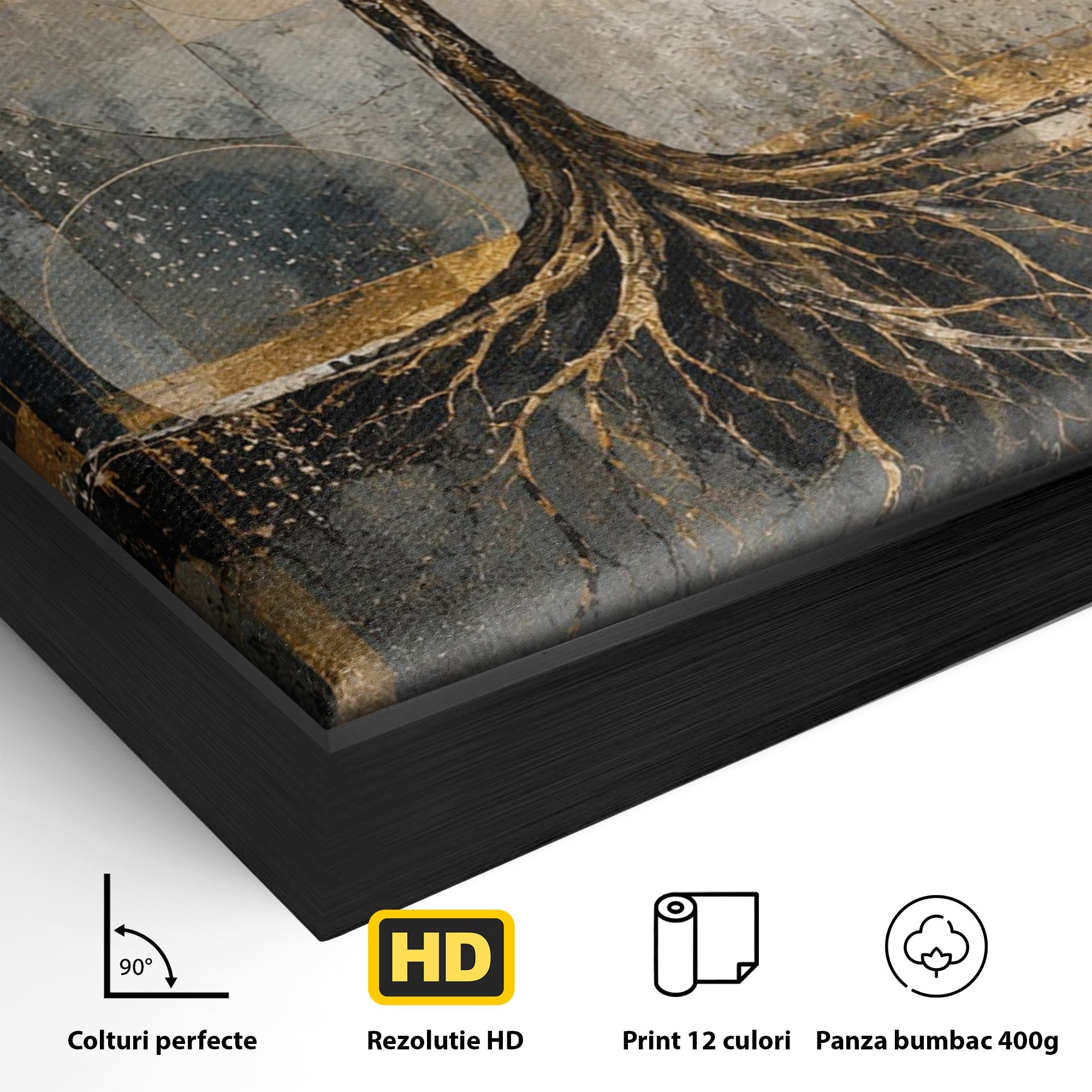 Tablou Canvas Premium LuxCanva® PI1109, Arborele Auriu, Copac, Natura, Auriu, Abstract, Living, Eleganta, Culori Vibrante