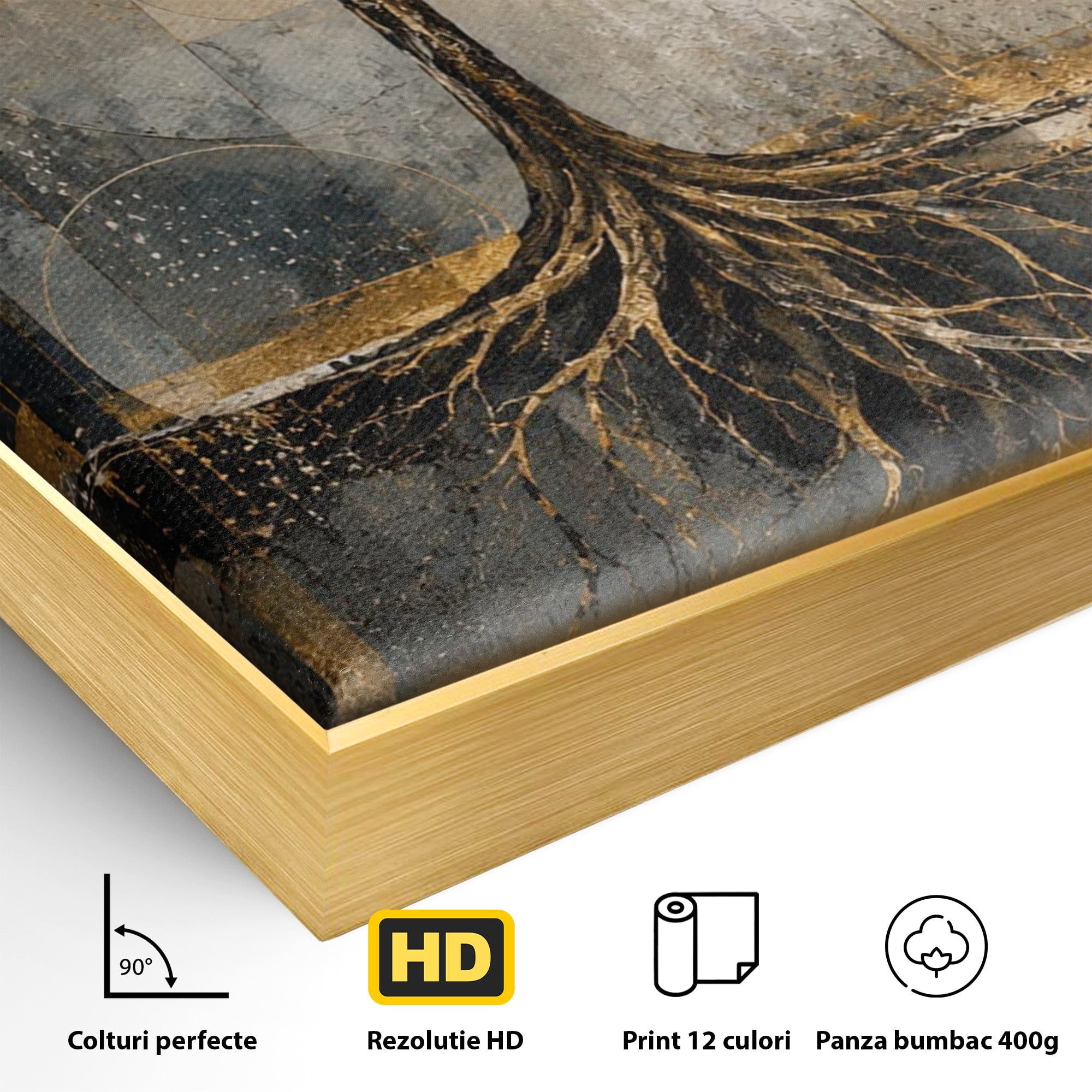 Tablou Canvas Premium LuxCanva® PI1109, Arborele Auriu, Copac, Natura, Auriu, Abstract, Living, Eleganta, Culori Vibrante
