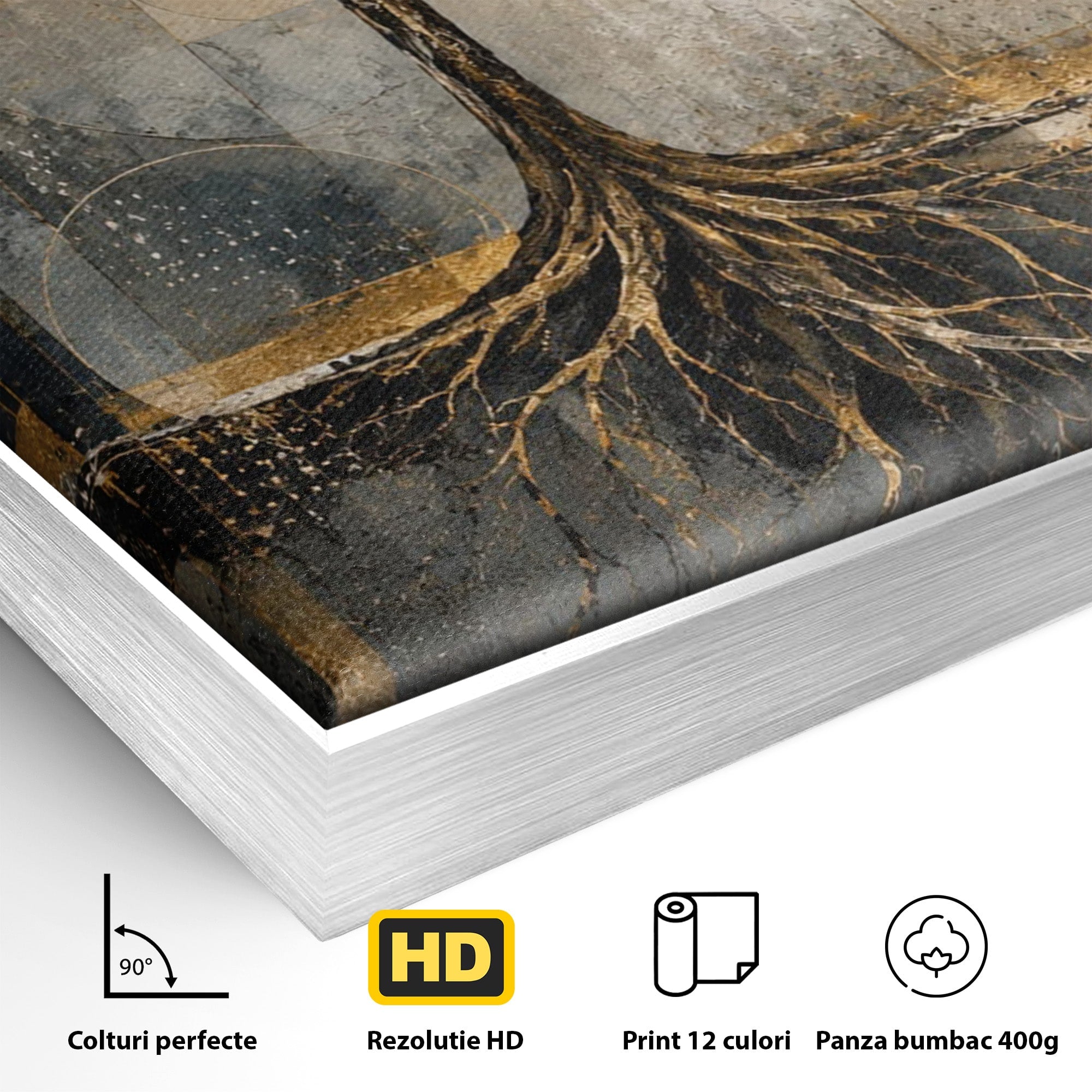 Tablou Canvas Premium LuxCanva® PI1109, Arborele Auriu, Copac, Natura, Auriu, Abstract, Living, Eleganta, Culori Vibrante