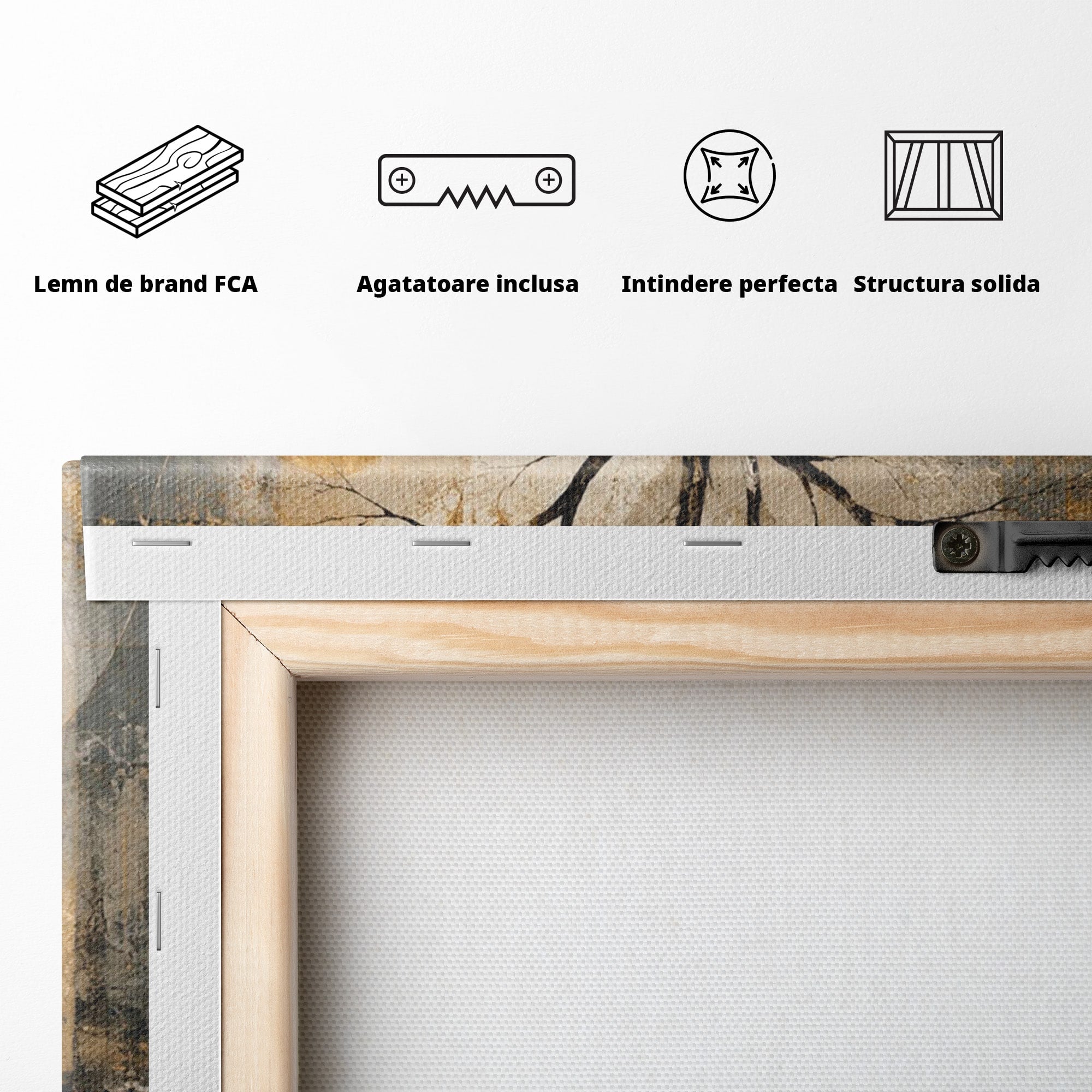 Tablou Canvas Premium LuxCanva® PI1109, Arborele Auriu, Copac, Natura, Auriu, Abstract, Living, Eleganta, Culori Vibrante