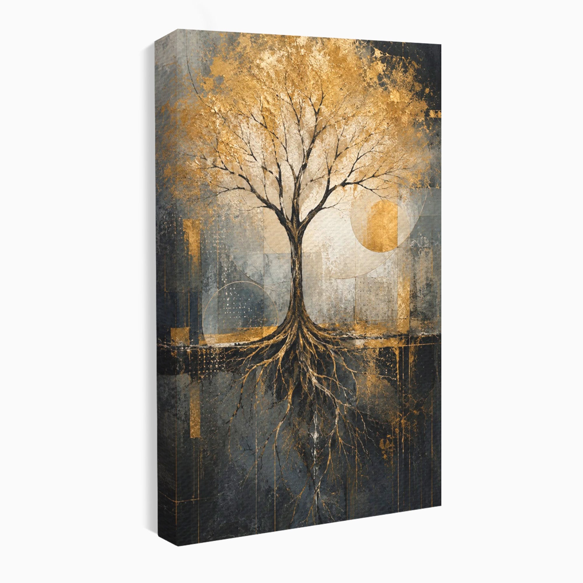 Tablou Canvas Premium LuxCanva® PI1109, Arborele Auriu, Copac, Natura, Auriu, Abstract, Living, Eleganta, Culori Vibrante