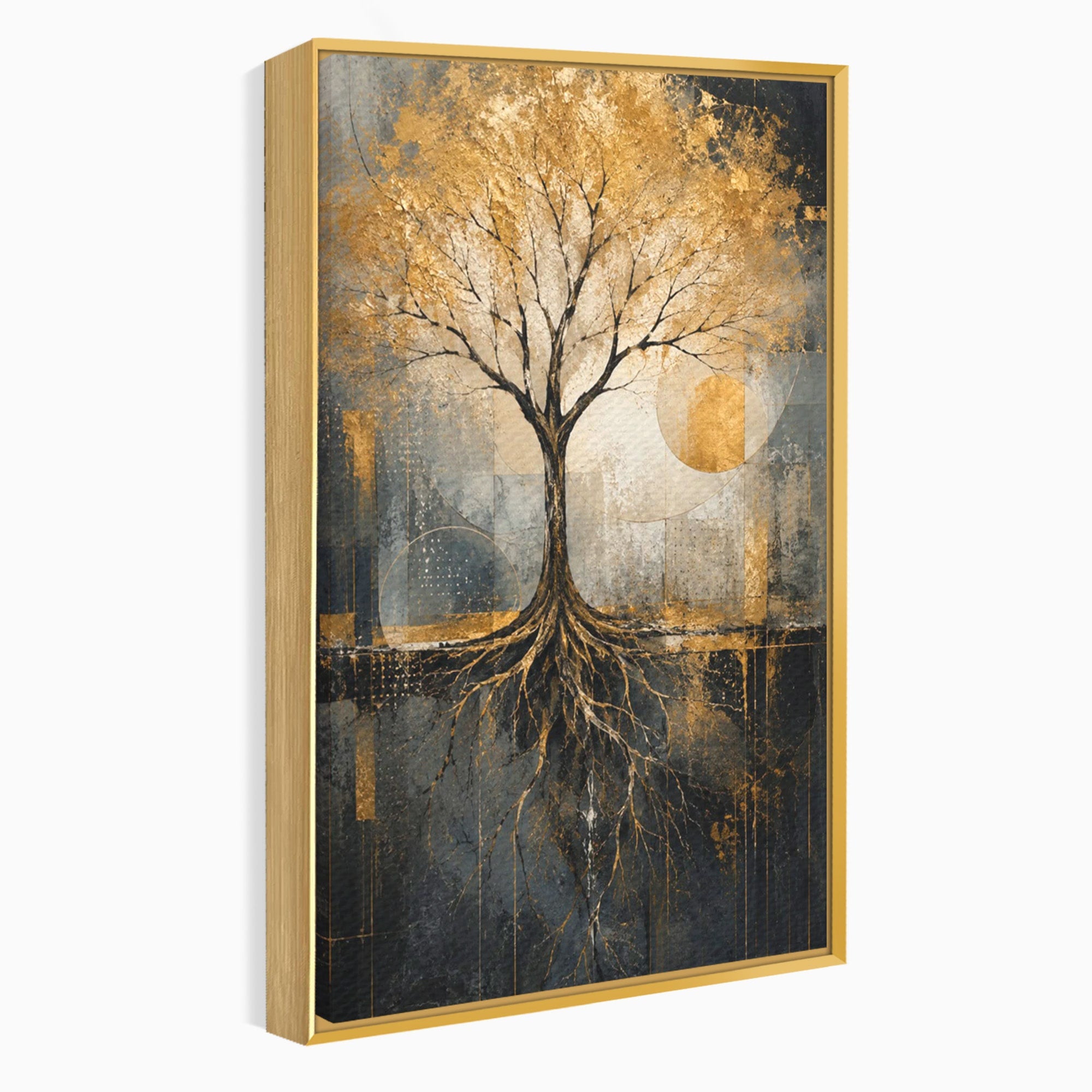 Tablou Canvas Premium LuxCanva® PI1109, Arborele Auriu, Copac, Natura, Auriu, Abstract, Living, Eleganta, Culori Vibrante