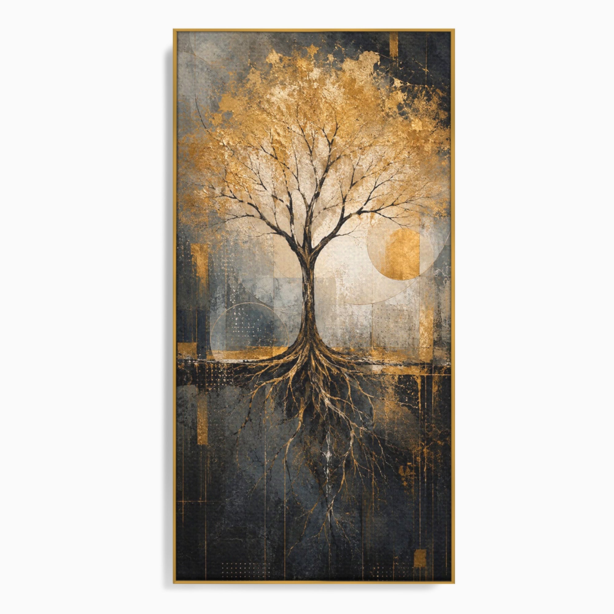Tablou Canvas Premium LuxCanva® PI1109, Arborele Auriu, Copac, Natura, Auriu, Abstract, Living, Eleganta, Culori Vibrante