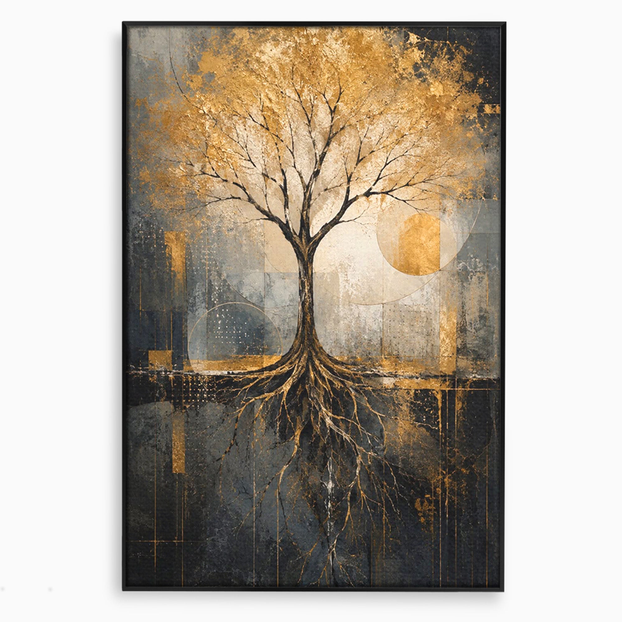 Tablou Canvas Premium LuxCanva® PI1109, Arborele Auriu, Copac, Natura, Auriu, Abstract, Living, Eleganta, Culori Vibrante