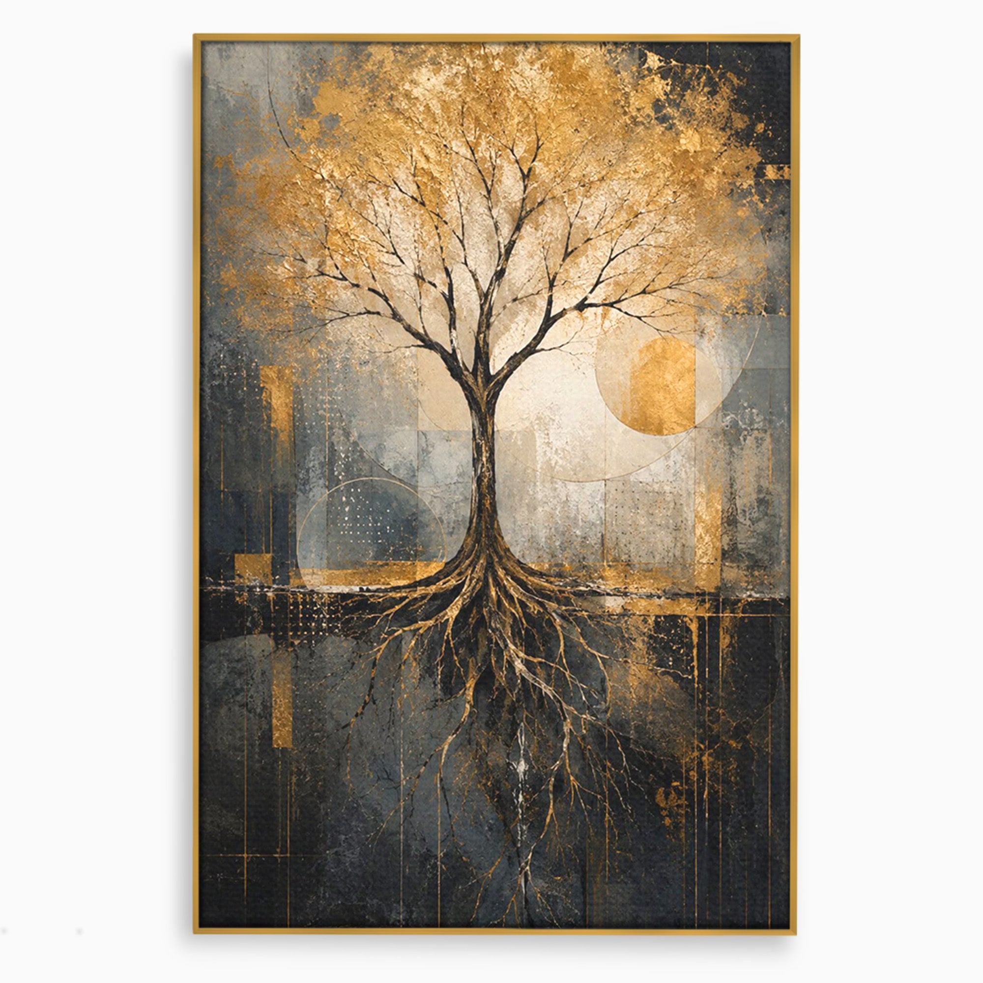 Tablou Canvas Premium LuxCanva® PI1109, Arborele Auriu, Copac, Natura, Auriu, Abstract, Living, Eleganta, Culori Vibrante
