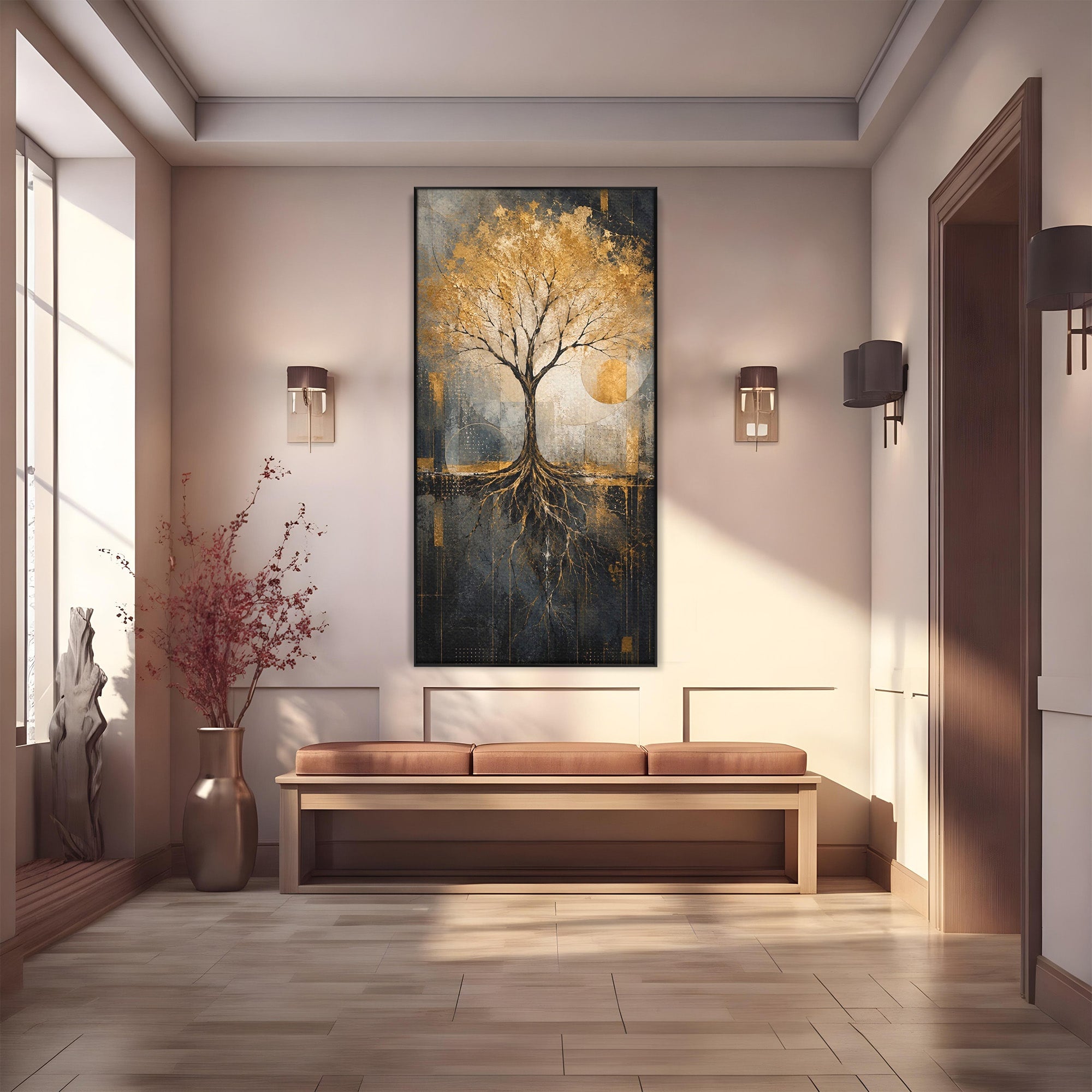 Tablou Canvas Premium LuxCanva® PI1109, Arborele Auriu, Copac, Natura, Auriu, Abstract, Living, Eleganta, Culori Vibrante