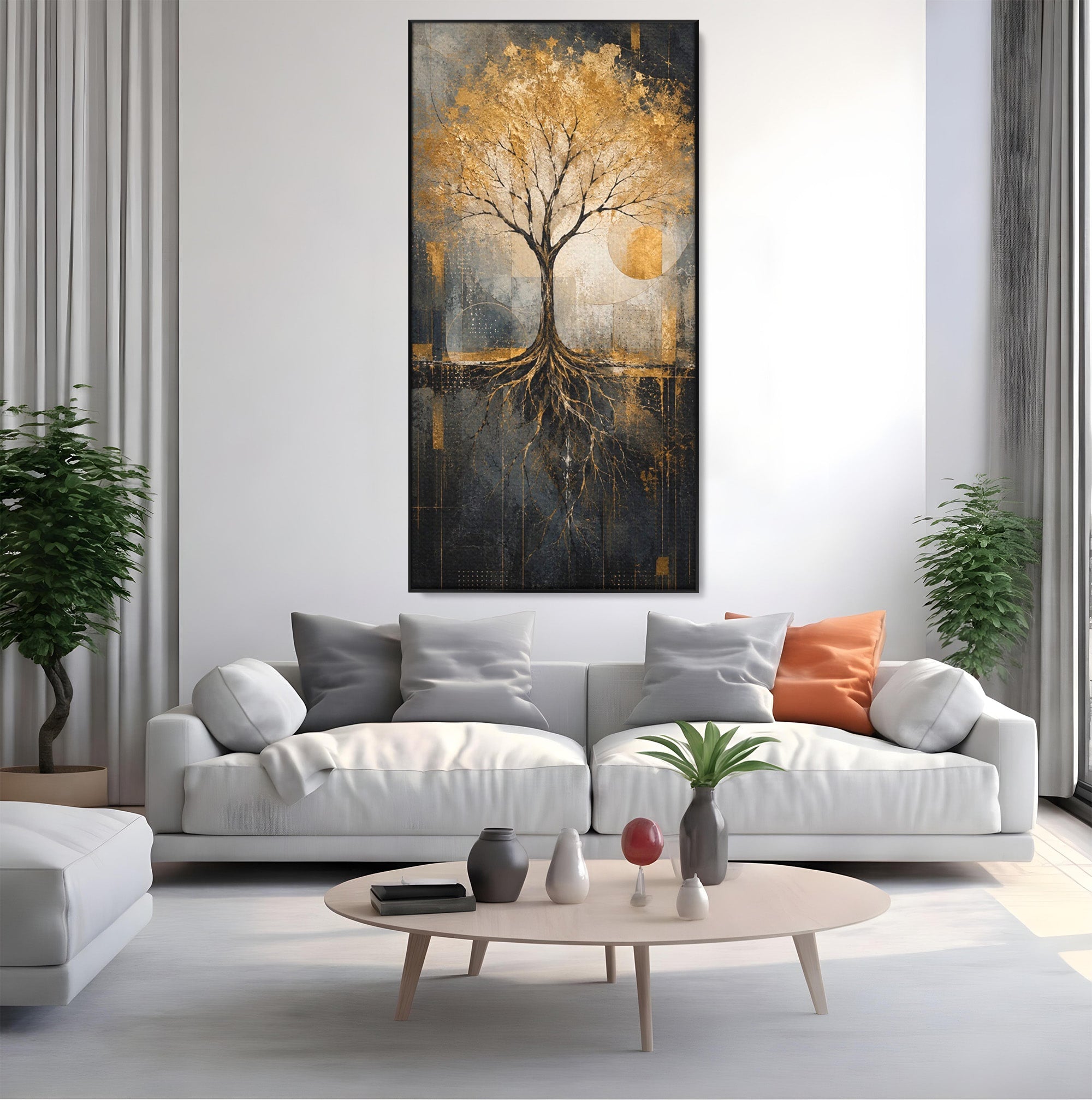 Tablou Canvas Premium LuxCanva® PI1109, Arborele Auriu, Copac, Natura, Auriu, Abstract, Living, Eleganta, Culori Vibrante