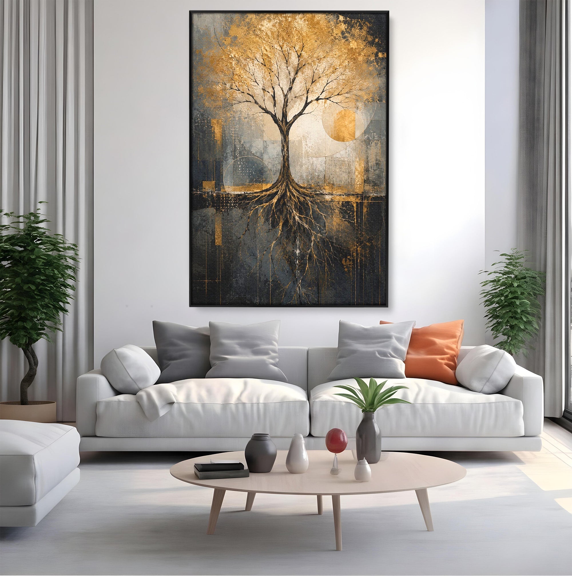 Tablou Canvas Premium LuxCanva® PI1109, Arborele Auriu, Copac, Natura, Auriu, Abstract, Living, Eleganta, Culori Vibrante