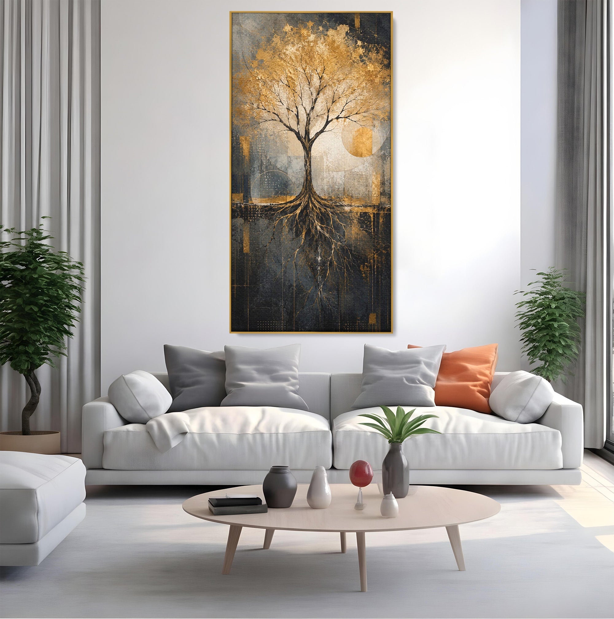 Tablou Canvas Premium LuxCanva® PI1109, Arborele Auriu, Copac, Natura, Auriu, Abstract, Living, Eleganta, Culori Vibrante