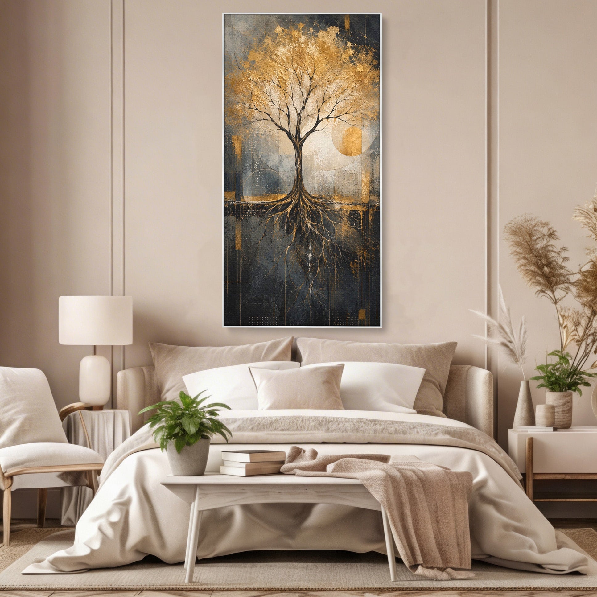 Tablou Canvas Premium LuxCanva® PI1109, Arborele Auriu, Copac, Natura, Auriu, Abstract, Living, Eleganta, Culori Vibrante