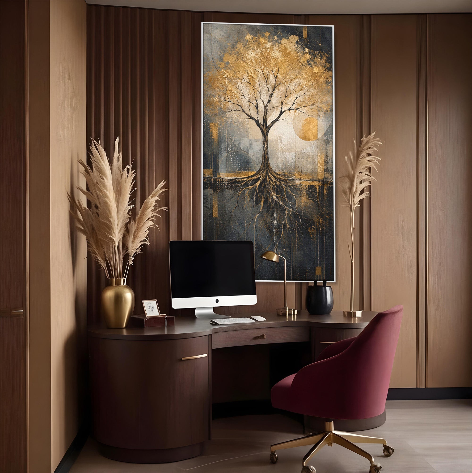 Tablou Canvas Premium LuxCanva® PI1109, Arborele Auriu, Copac, Natura, Auriu, Abstract, Living, Eleganta, Culori Vibrante