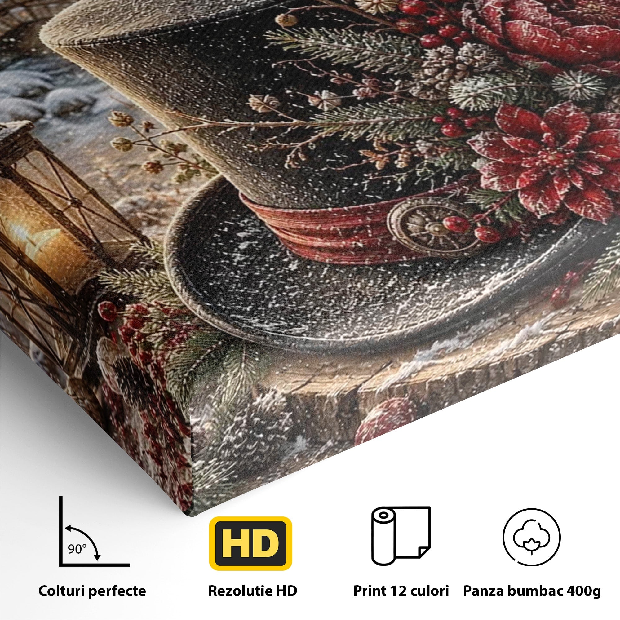 Tablou Canvas Premium LuxCanva® PI1111, Iarna Magica La Cabana, Natura, Cabana, Peisaj, Zapada, Living, Culori Vibrante