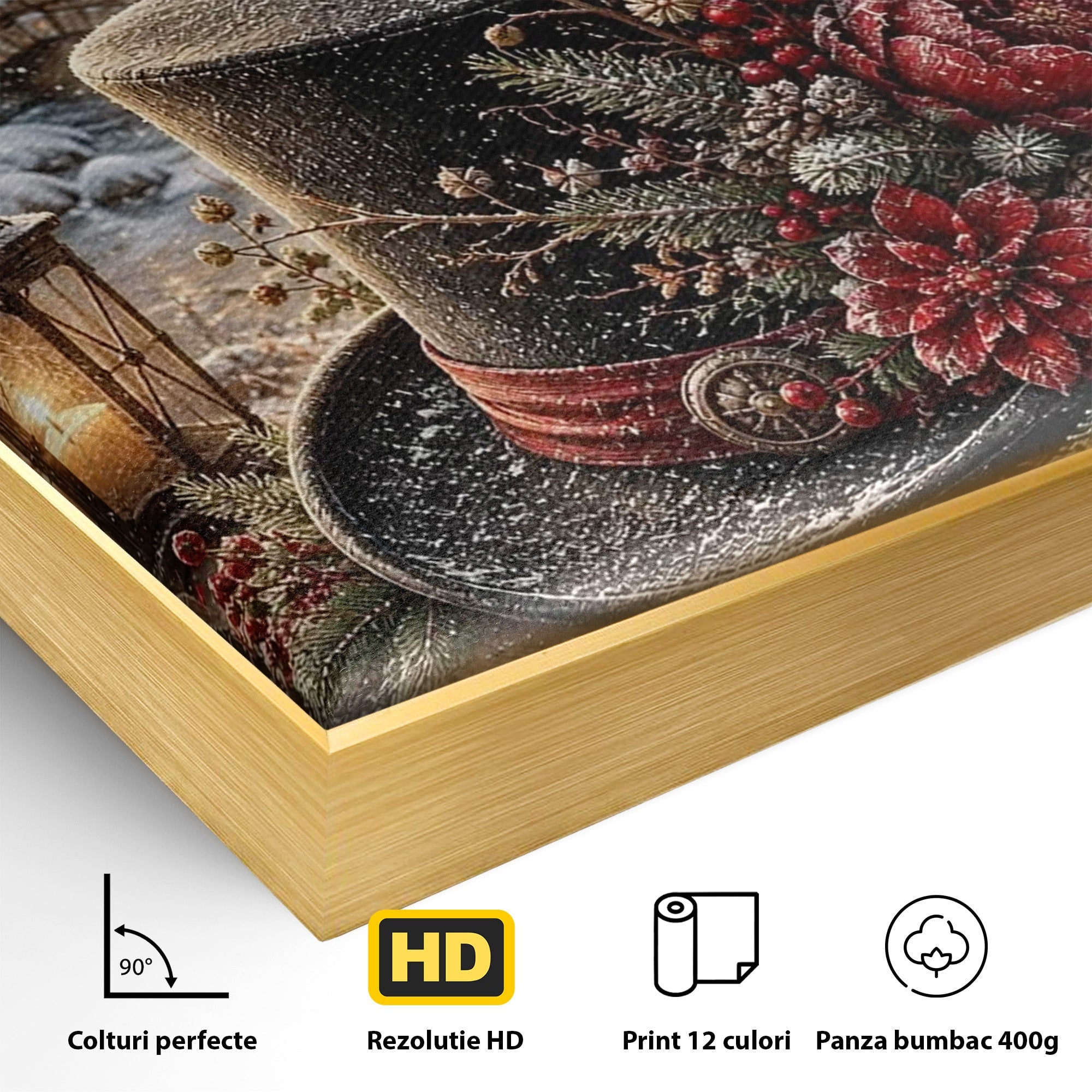 Tablou Canvas Premium LuxCanva® PI1111, Iarna Magica La Cabana, Natura, Cabana, Peisaj, Zapada, Living, Culori Vibrante