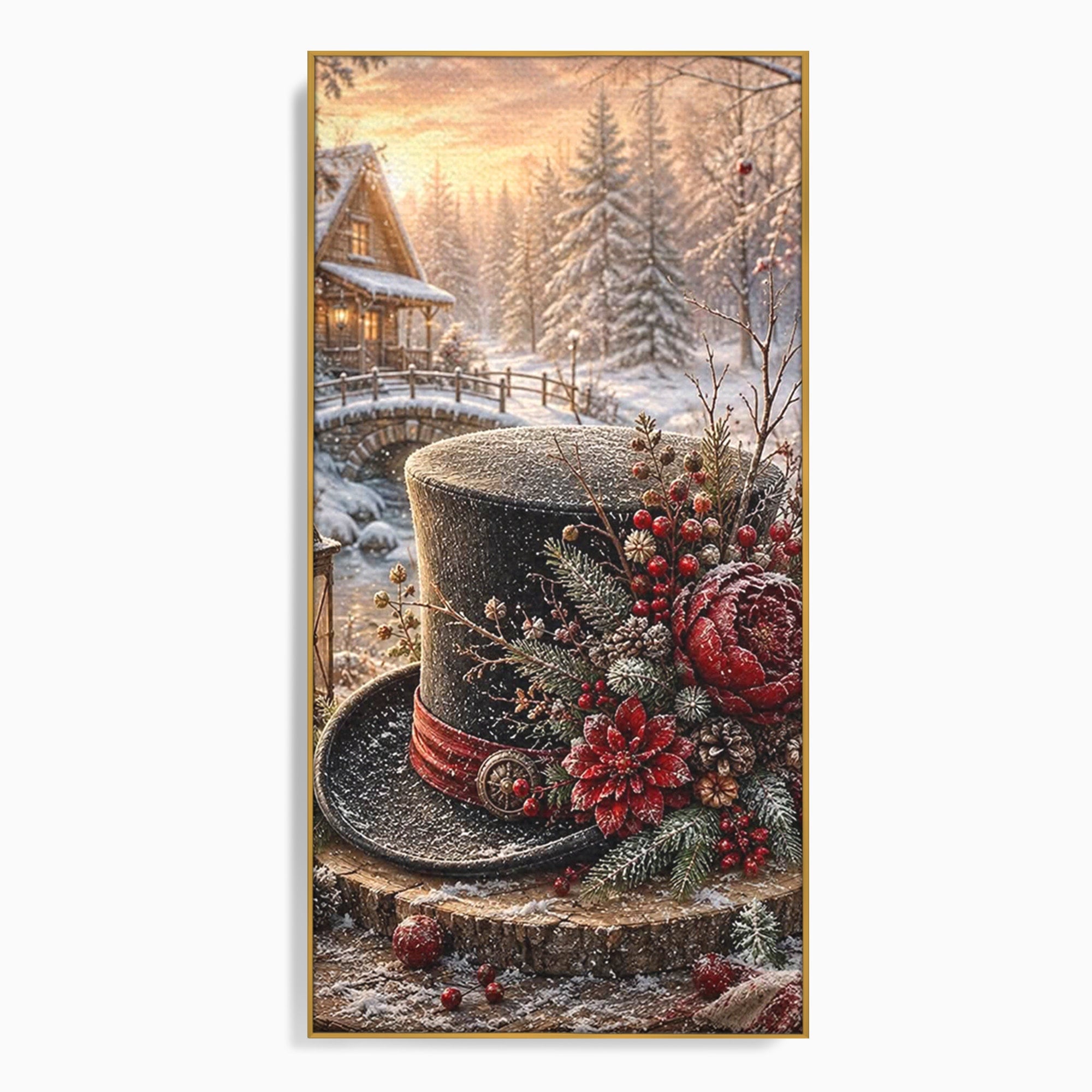 Tablou Canvas Premium LuxCanva® PI1111, Iarna Magica La Cabana, Natura, Cabana, Peisaj, Zapada, Living, Culori Vibrante