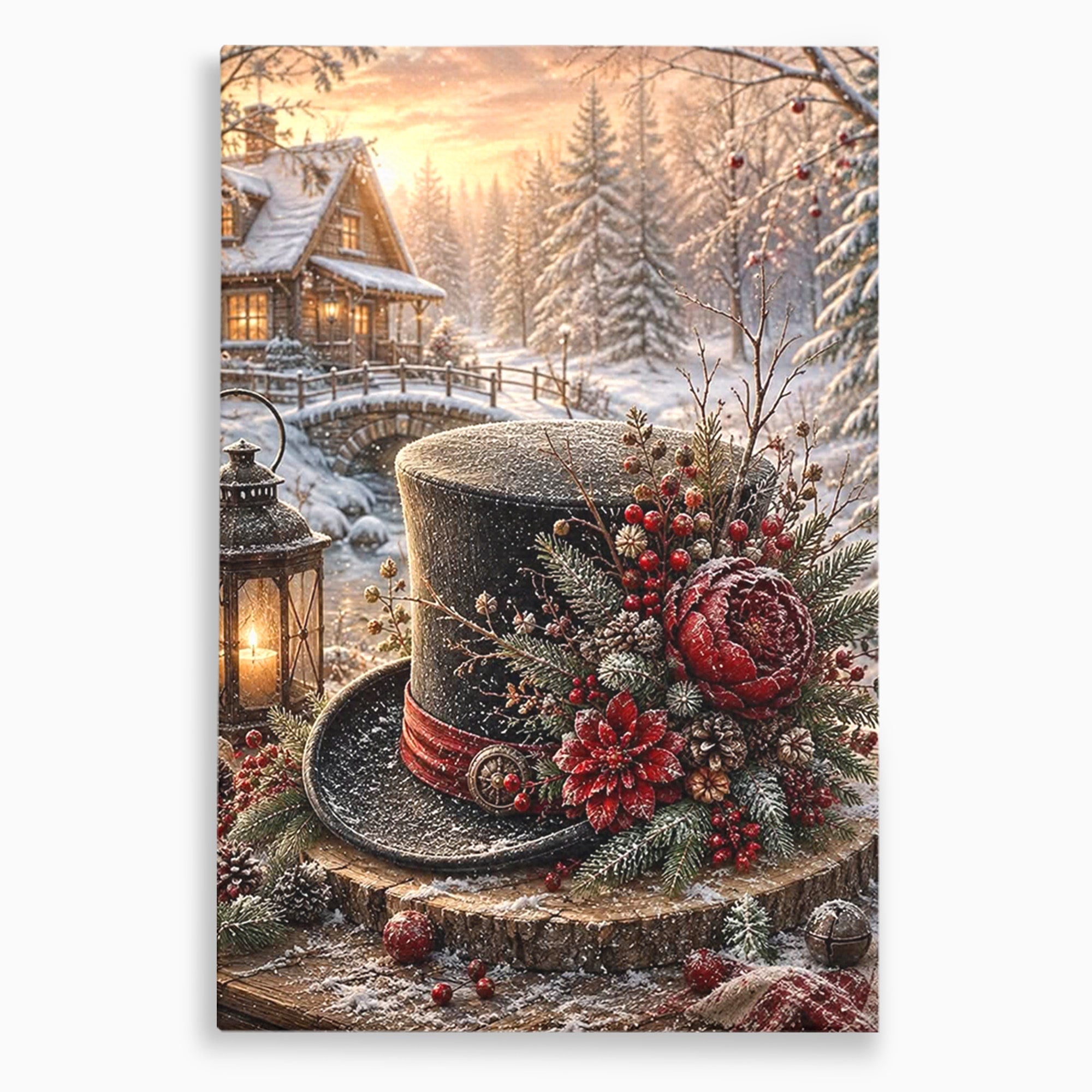 Tablou Canvas Premium LuxCanva® PI1111, Iarna Magica La Cabana, Natura, Cabana, Peisaj, Zapada, Living, Culori Vibrante