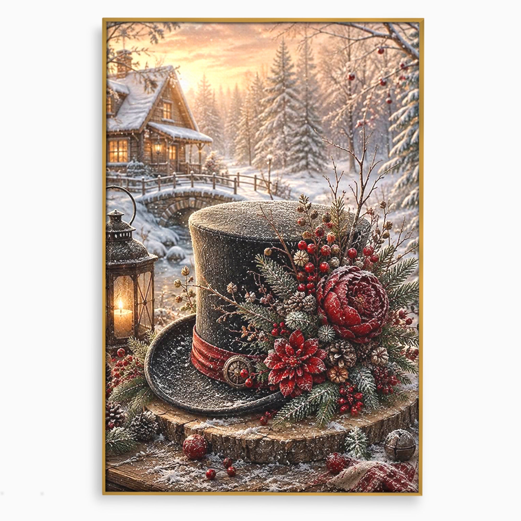 Tablou Canvas Premium LuxCanva® PI1111, Iarna Magica La Cabana, Natura, Cabana, Peisaj, Zapada, Living, Culori Vibrante