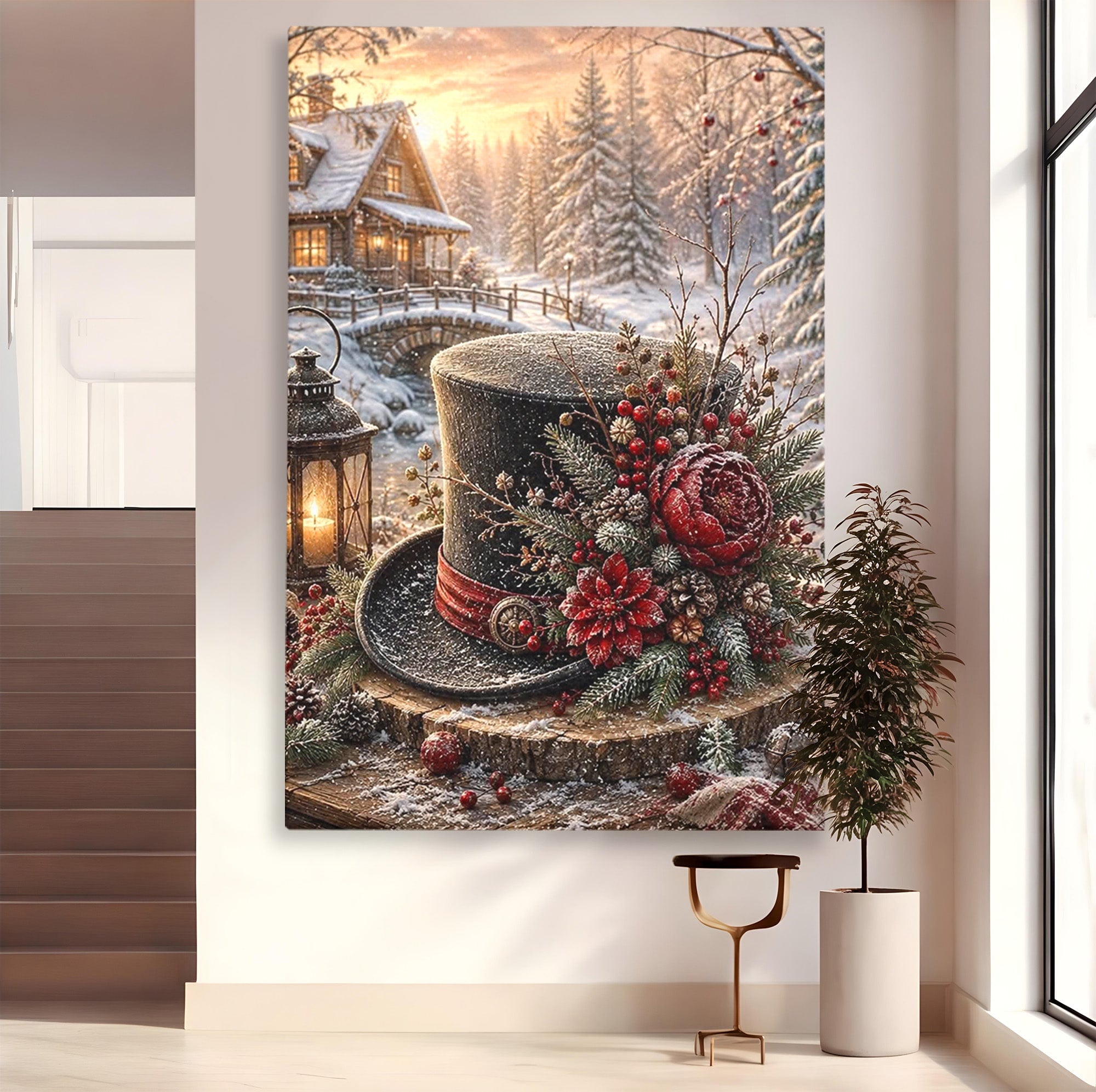 Tablou Canvas Premium LuxCanva® PI1111, Iarna Magica La Cabana, Natura, Cabana, Peisaj, Zapada, Living, Culori Vibrante