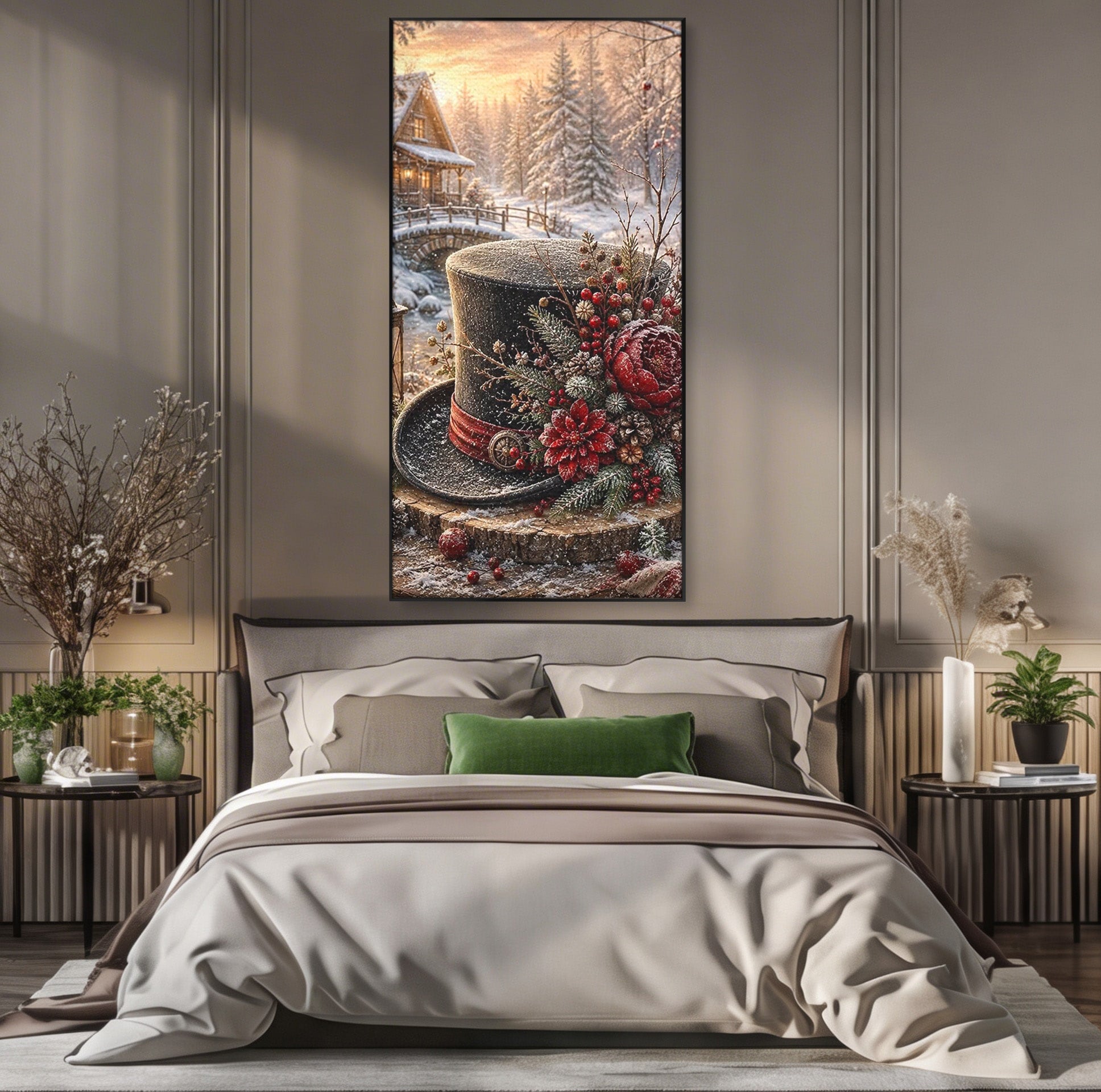 Tablou Canvas Premium LuxCanva® PI1111, Iarna Magica La Cabana, Natura, Cabana, Peisaj, Zapada, Living, Culori Vibrante